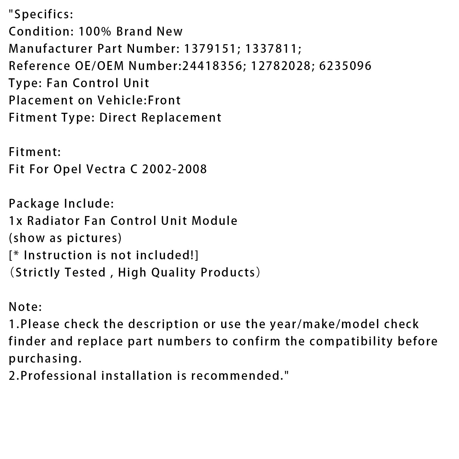 2002-2008 Opel Vectra C Radiator Fan Control Module 12782028 1337811