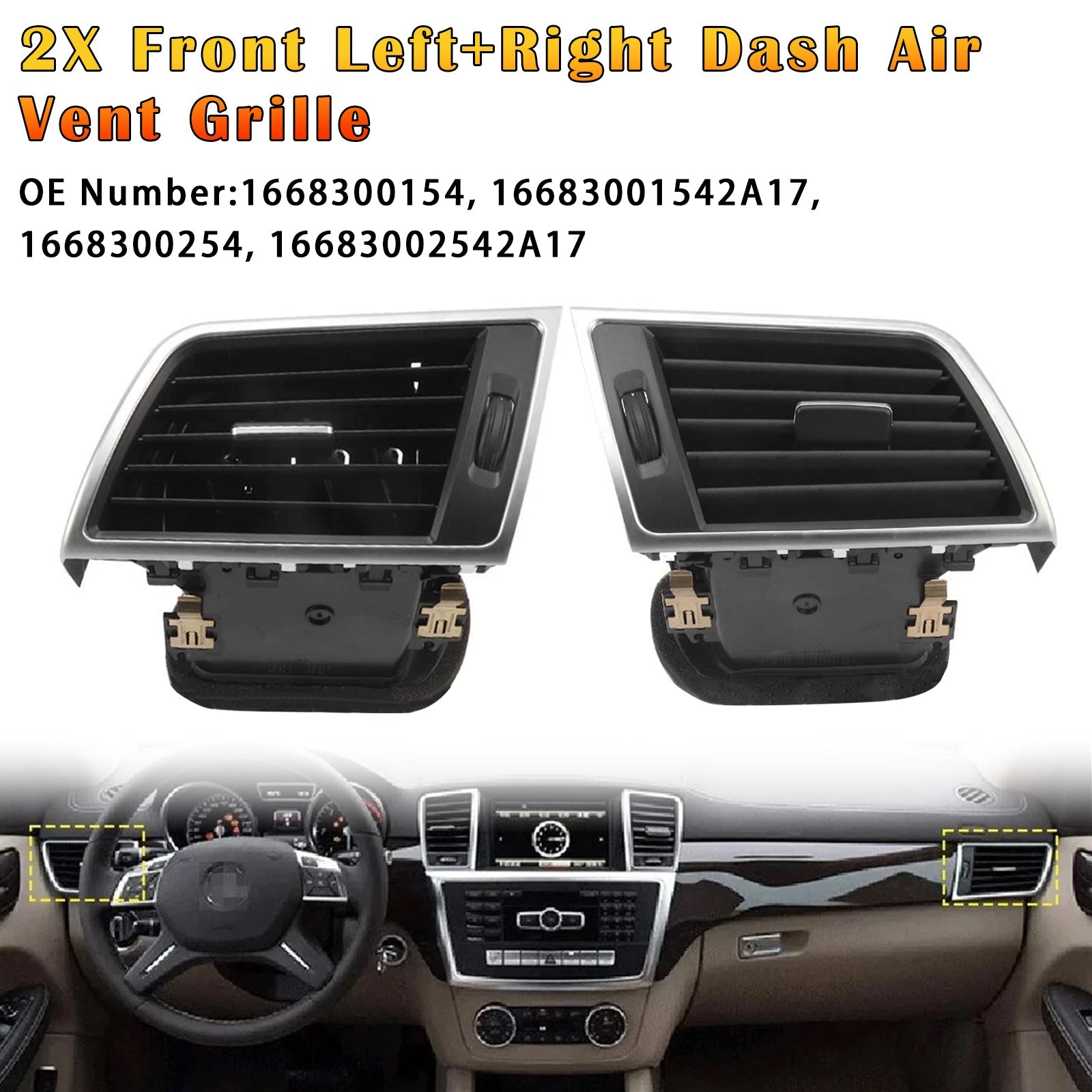For Mercedes Benz ML Class (W166) 2013-2015 2PCS Front Left+Right Dash Air Vent Grille 16683001542A17