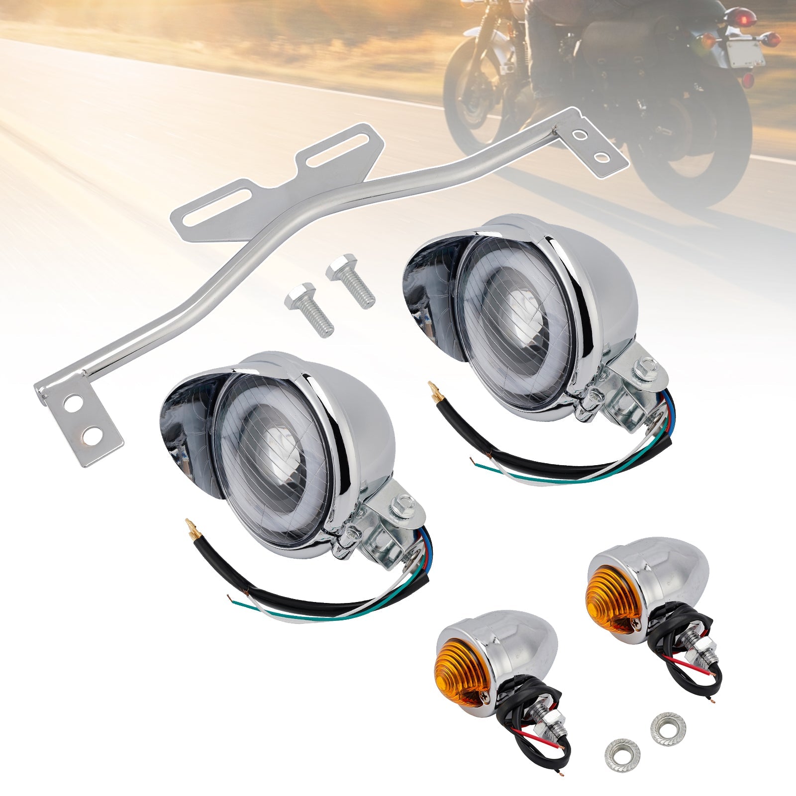 #D22 Headlight Lamp Spotlight Universal Coler Switch Fits Chrome For Motorcycle