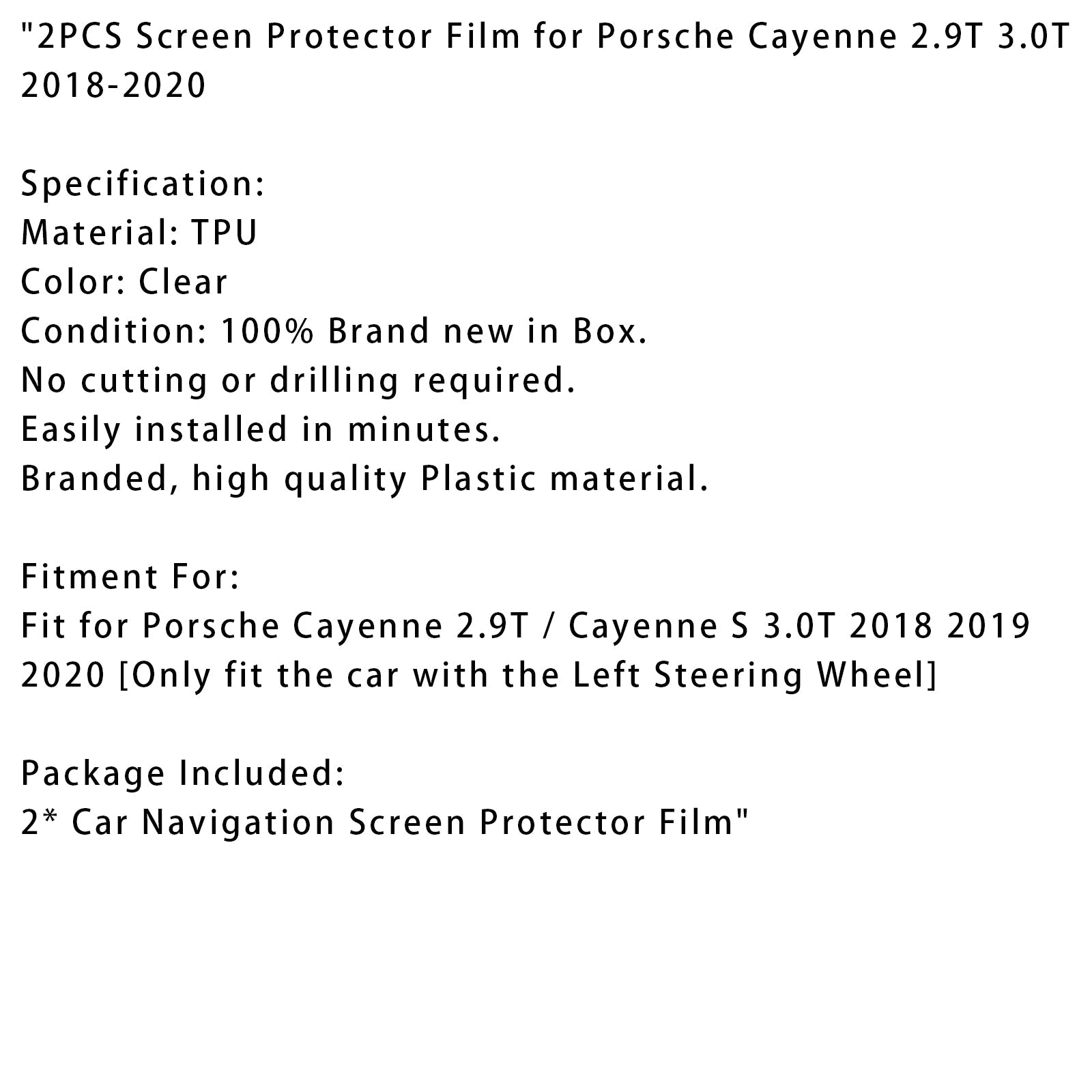 2018-2020 Porsche Cayenne 2.9T 3.0T 2PCS Navigation TPU Screen Protector Film
