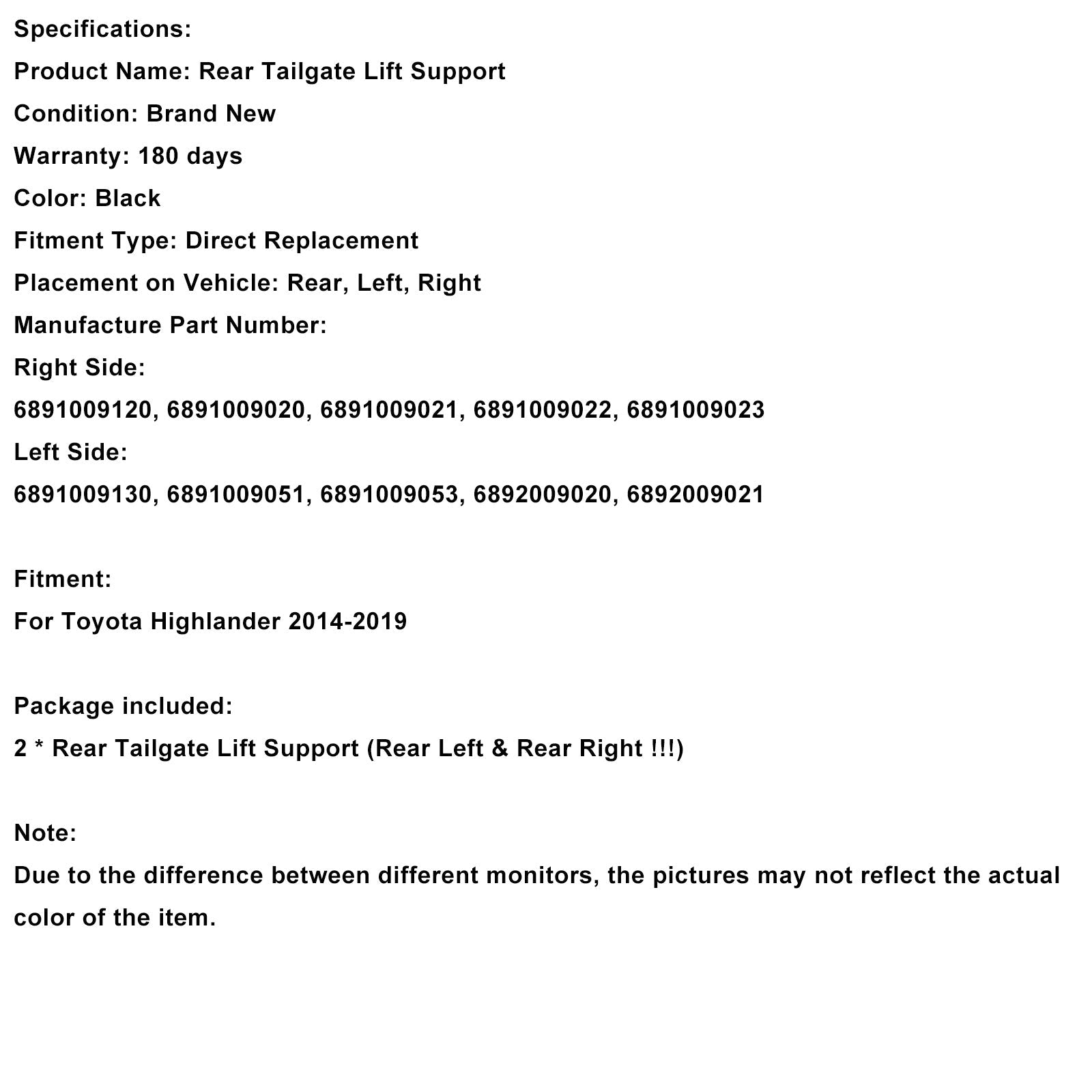 2014-2019 Toyota Highlander 2PCS Tailgate Power Lift Support 6891009120