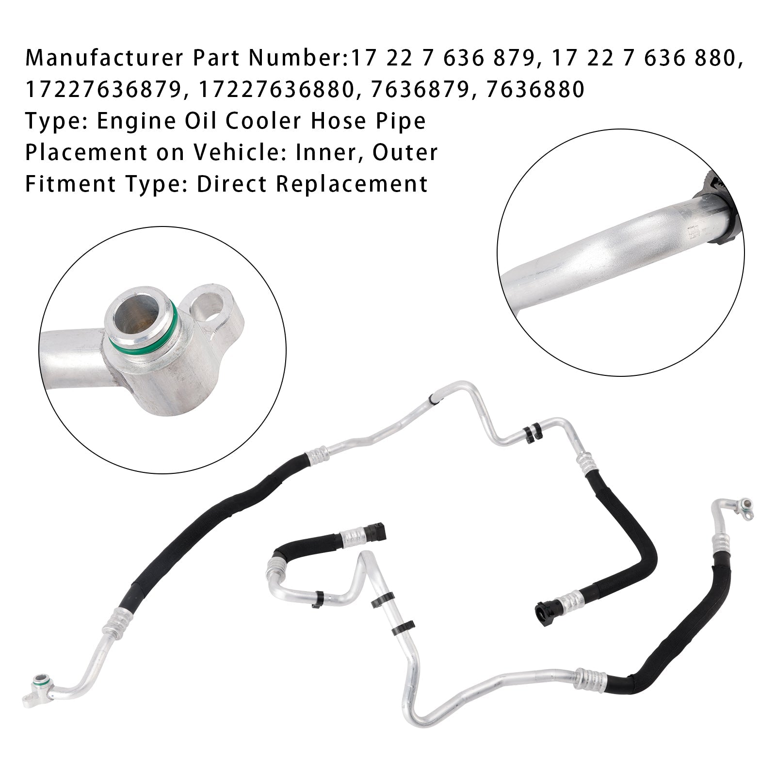 2015-on BMW 6 series GC (F06) 2X Engine Oil Cooler Hose Pipe Inlet & Outlet 17227636879