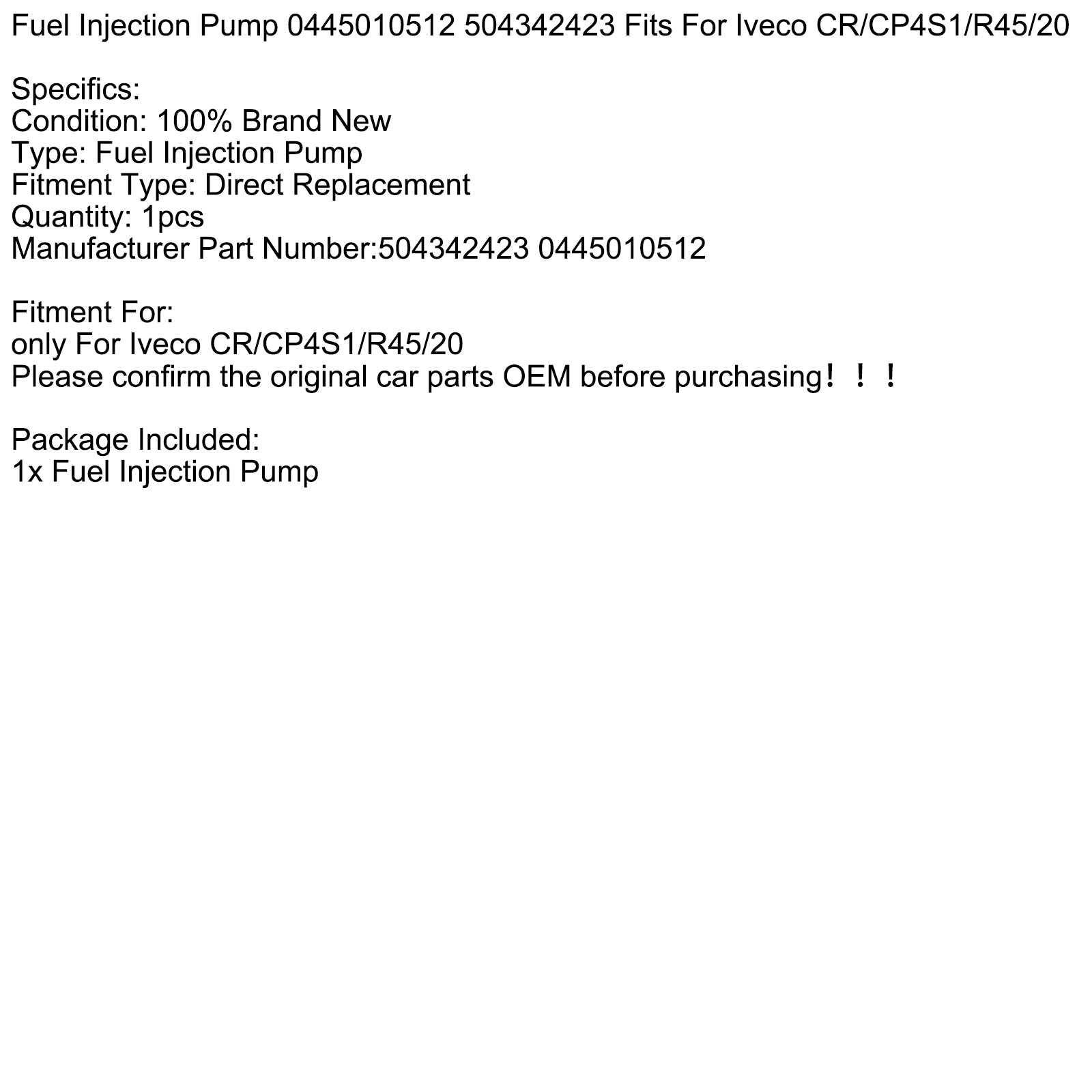 Iveco CR/CP4S1/R45/20 Fuel Injection Pump 0445010512 504342423