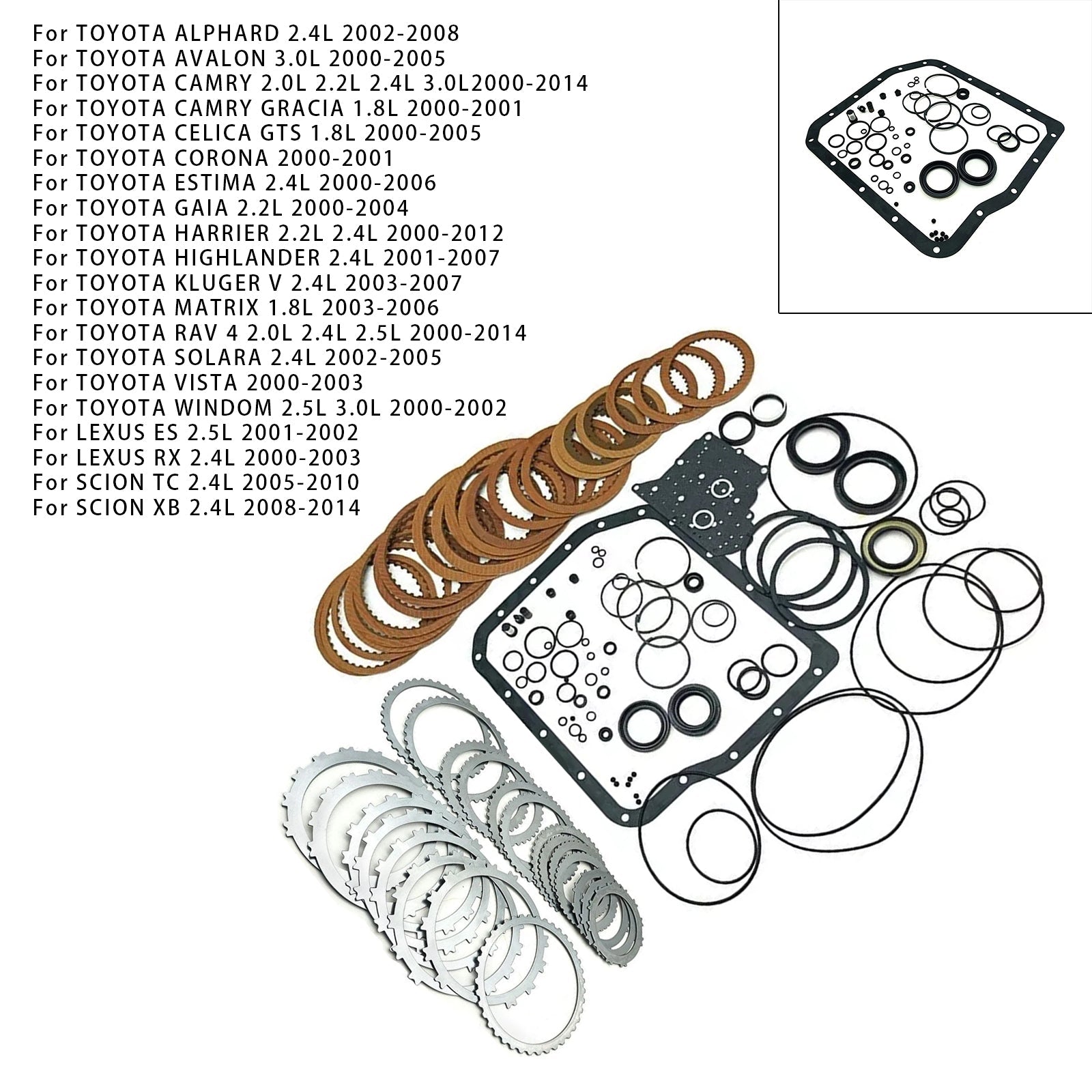 2000-2005 TOYOTA AVALON 3.0L Auto Transmission Master Rebuild Kit Clutch Discs Gasket T13600B U240E U241E