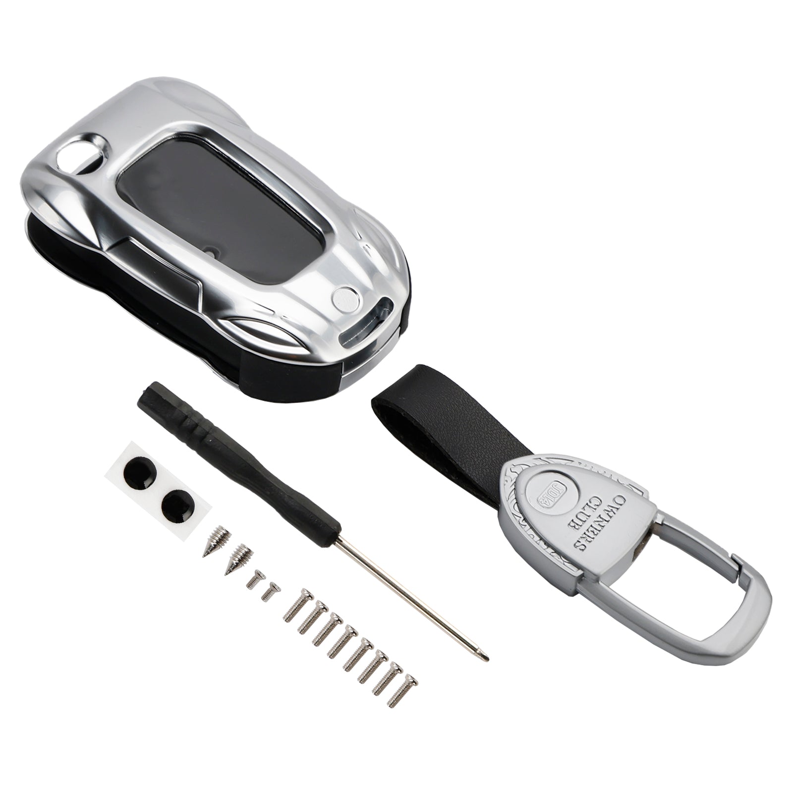 VW Polo Skoda Leather Alloy Zinc Car Key Silvery Case Cover