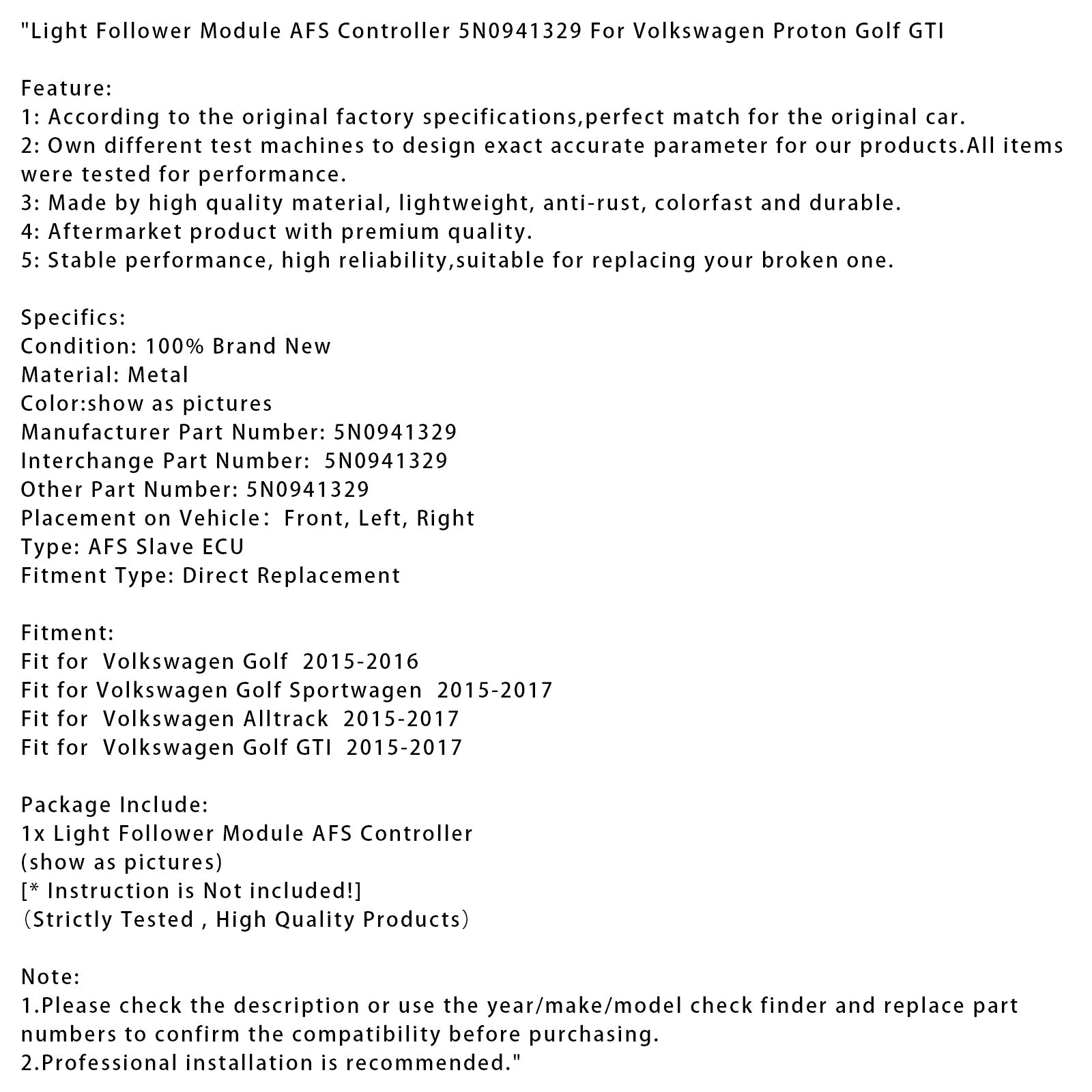 Light Follower Module AFS Controller 5N0941329 For Volkswagen Proton Golf GTI