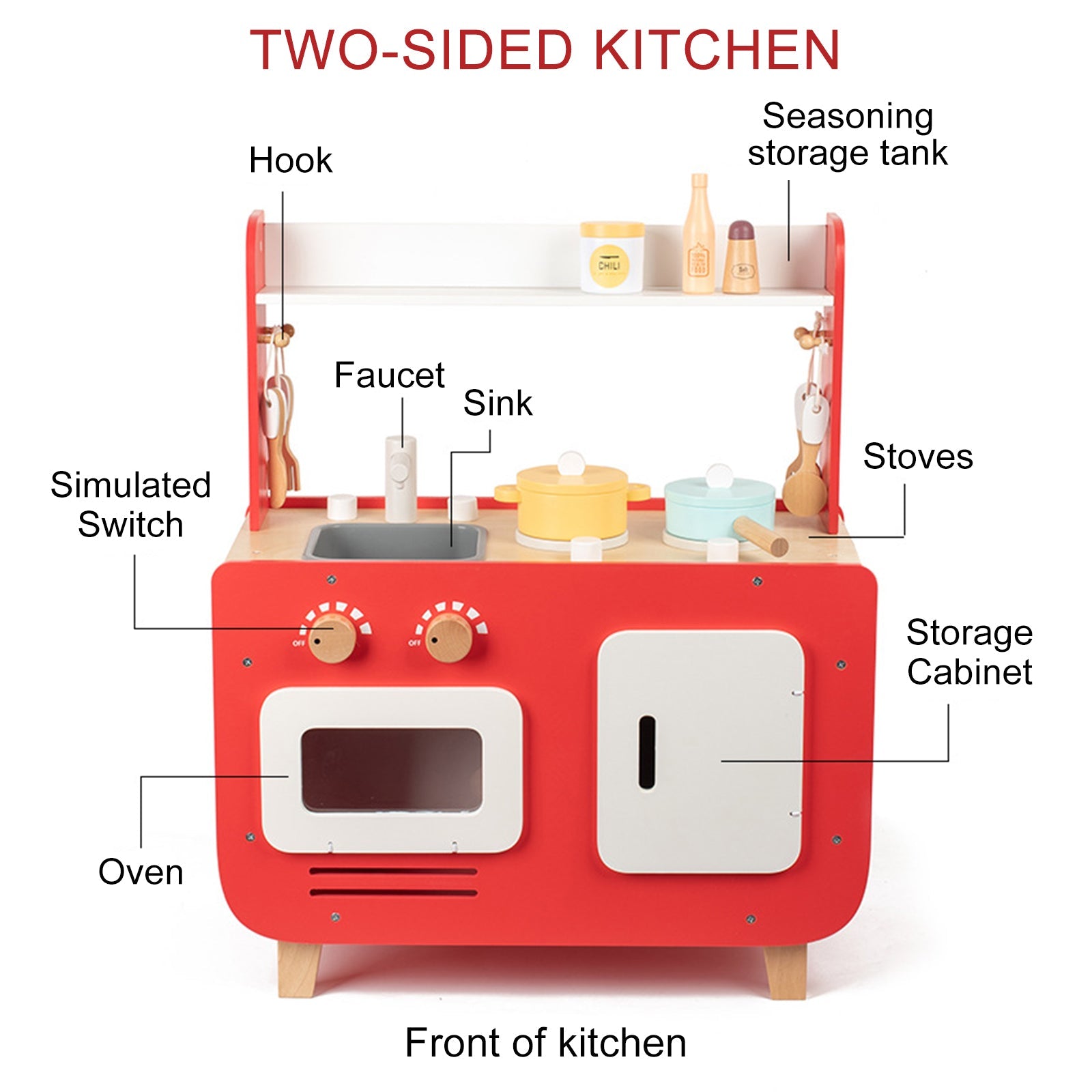 Red Play Kitchen Set Toy With Washing Machine And Oven Gift For Kid Age 3+