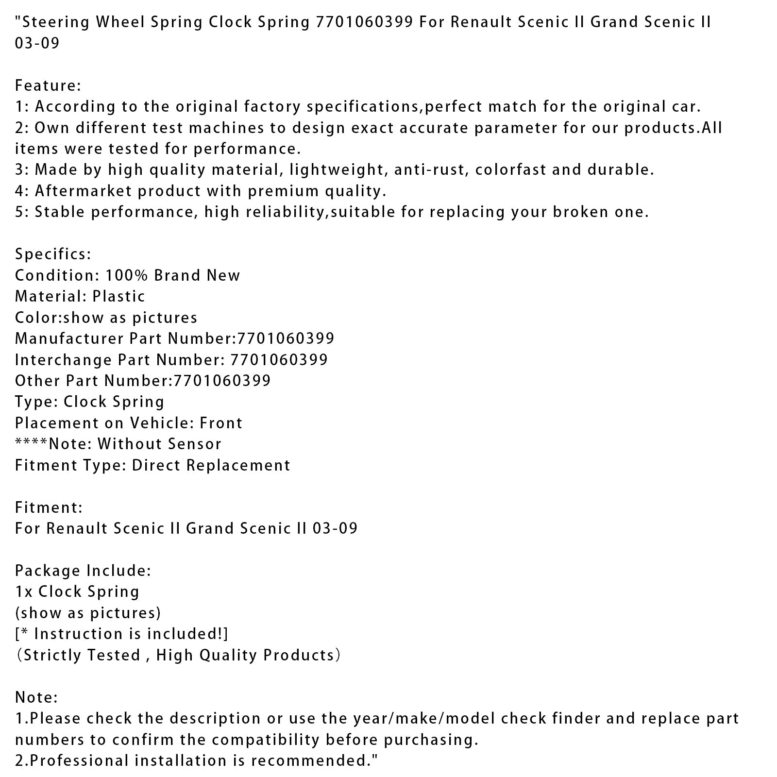 2003-2009 Renault Scenic II Grand Scenic II Spring Clock Spring 7701060399