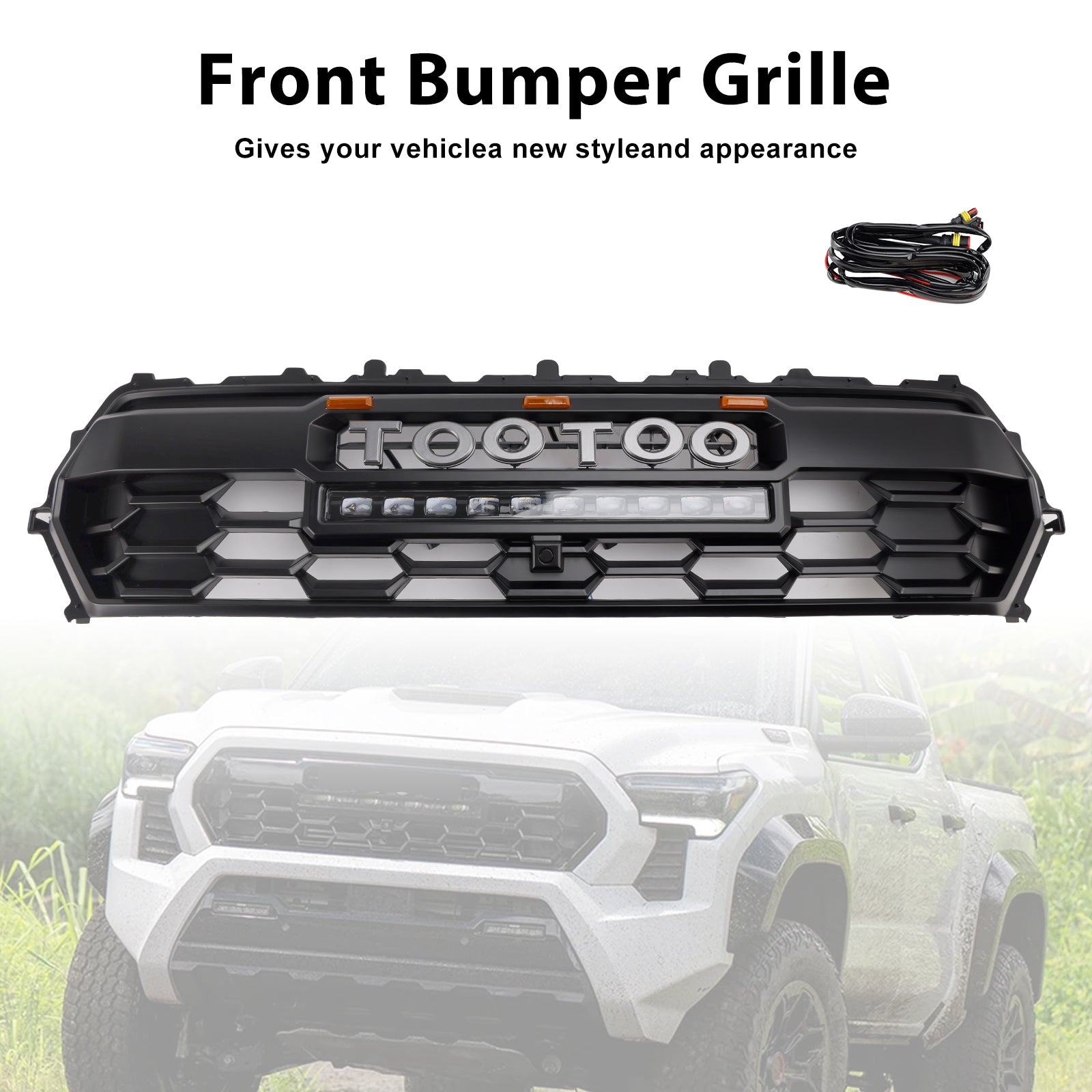 2024+ Toyota Tacoma With Led & Light Bar Black Front Bumper Grill Grille