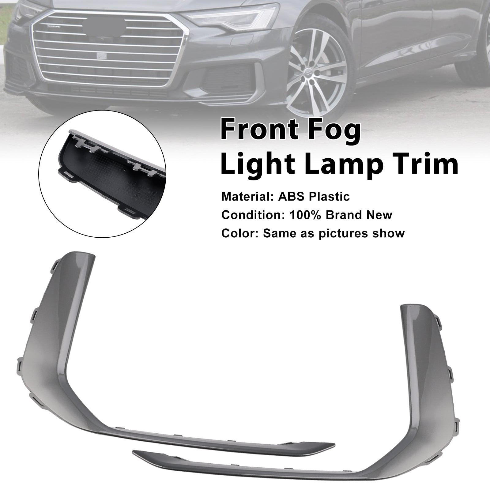 2019-2023 Audi A6 C8 S-Line S6 2PCS Front Fog Light Lamp Trim Gray