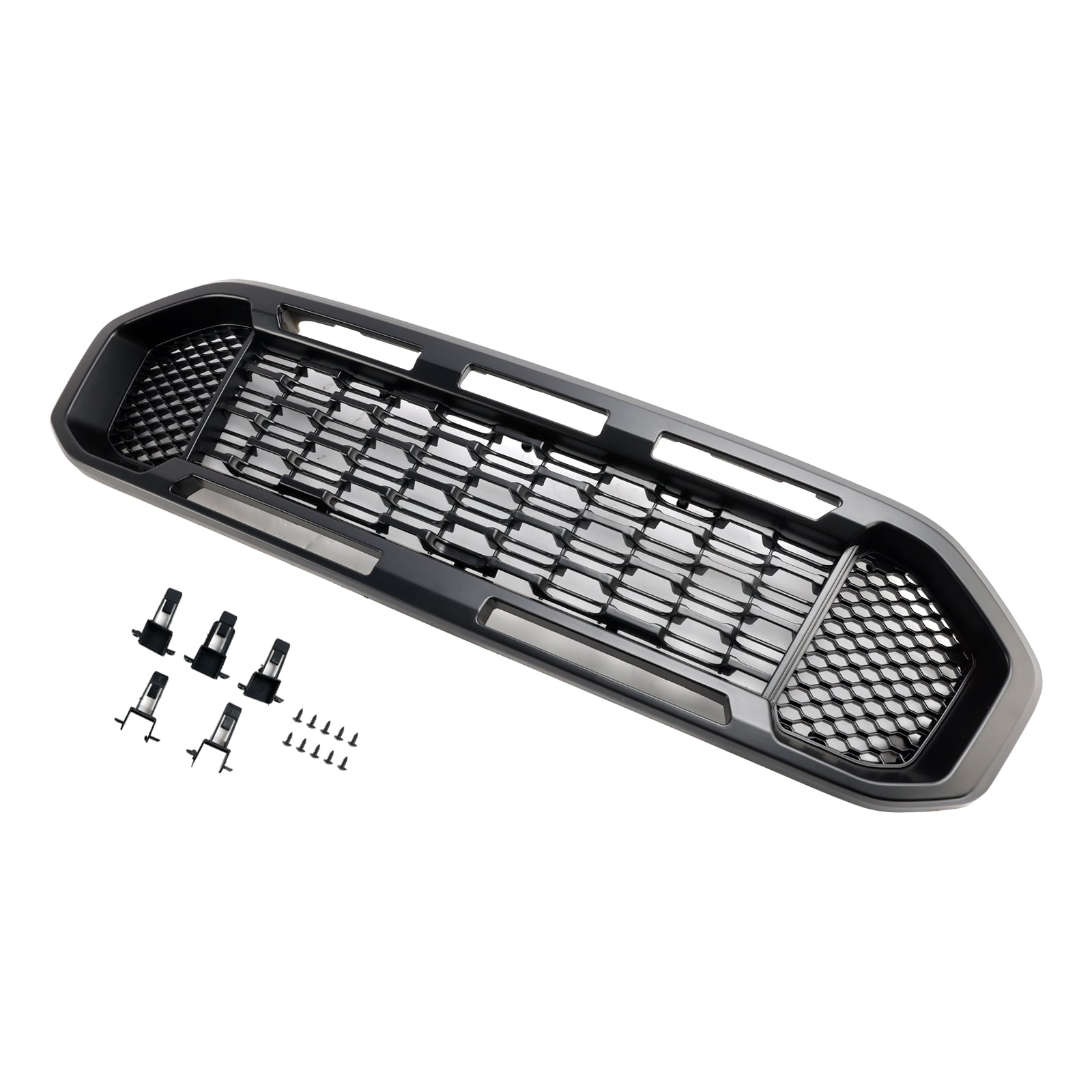 Black Front Bumper Grill Grille Fit Ford Ranger T8 2019-2023 W/LED Light