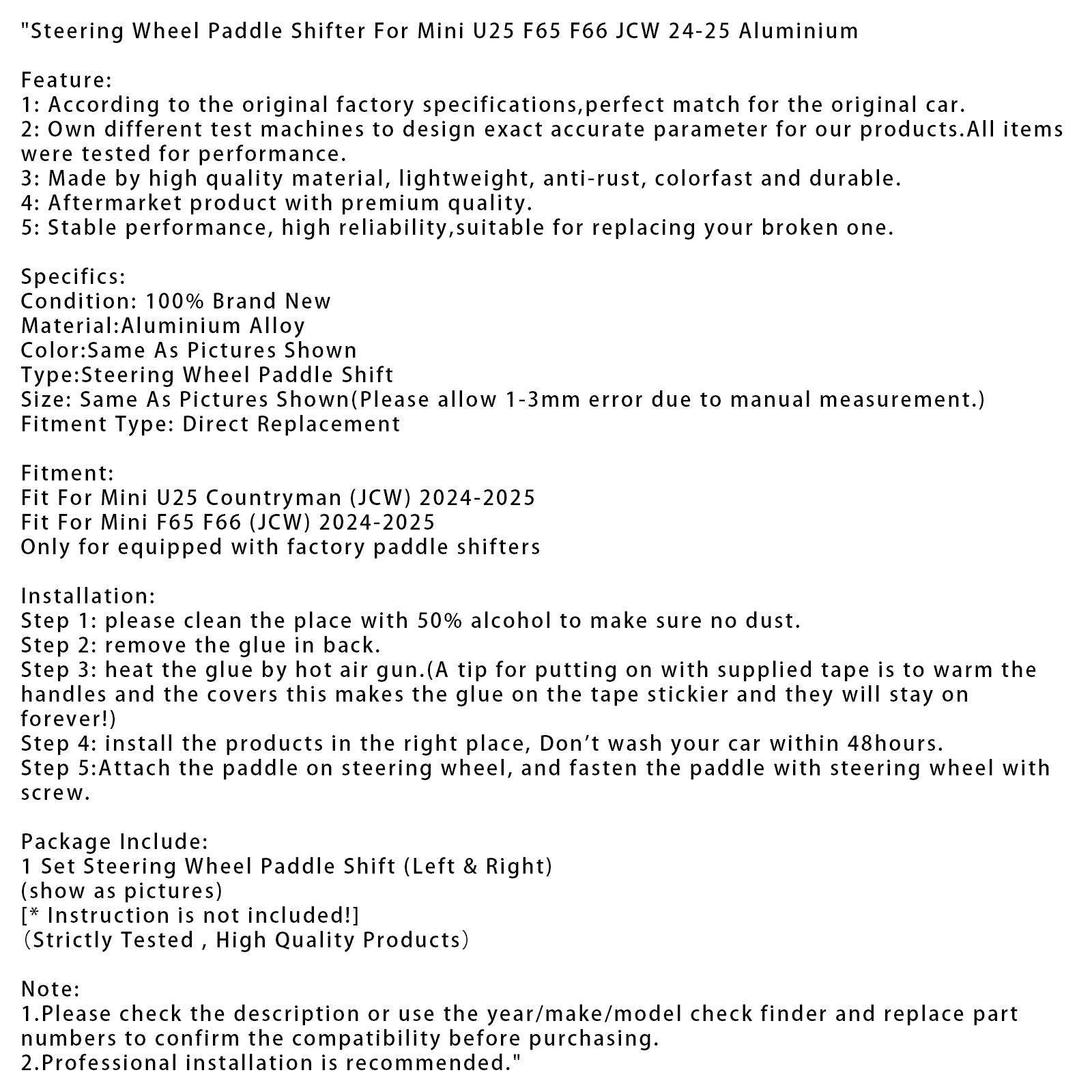 2024-2025 Mini U25 F65 F66 JCW Steering Wheel Paddle Shifter For