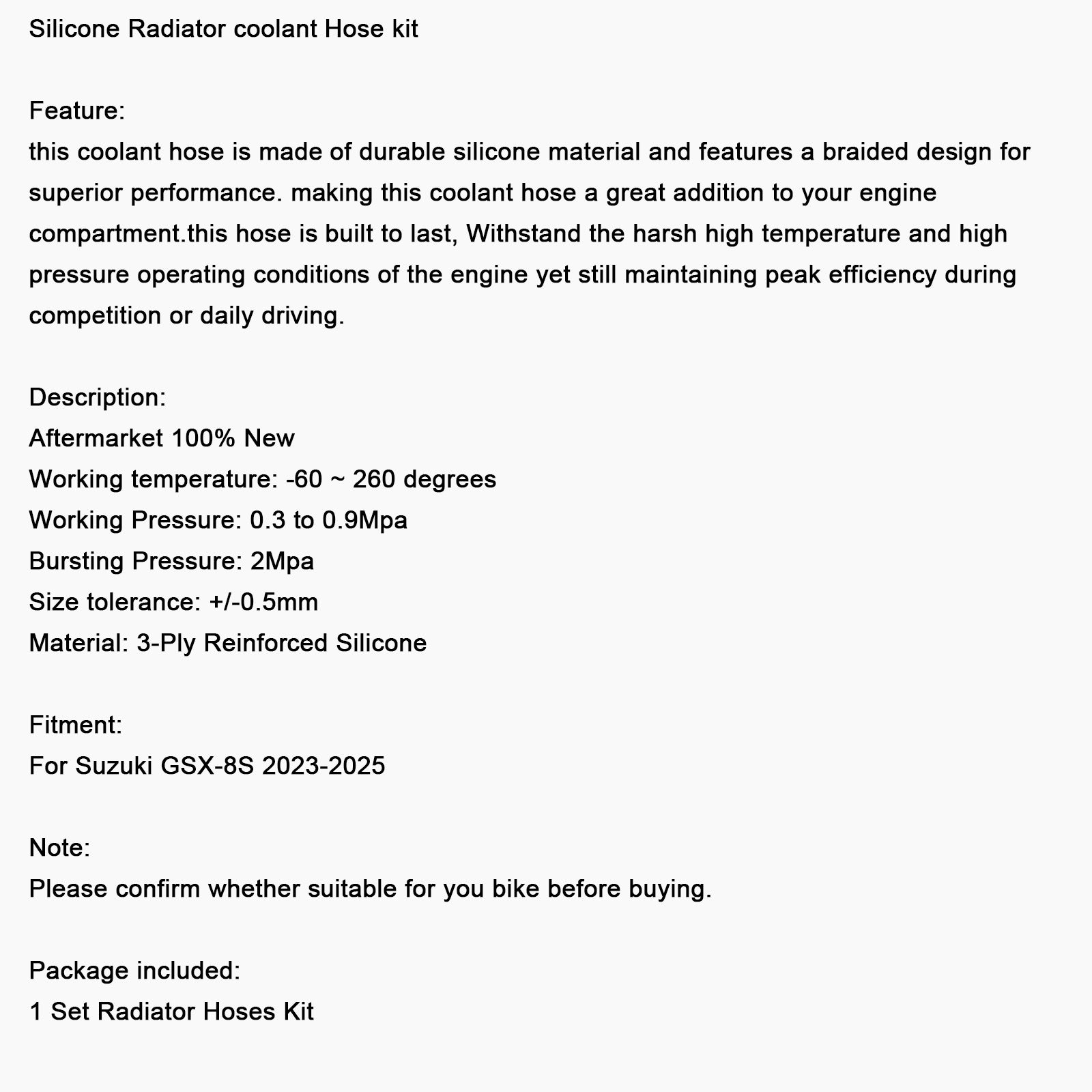 2023-2025 Suzuki GSX-8S Silicone Radiator coolant Hose