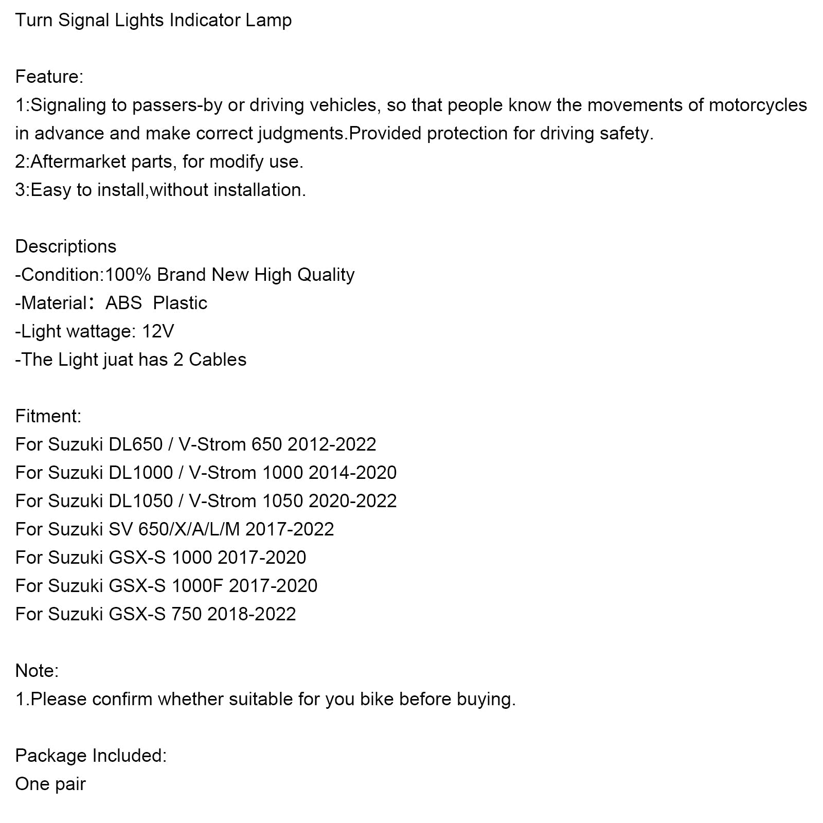 Suzuki V-Strom 650 1000050 GSX-S 750의 턴 신호 표시등 표시 램프