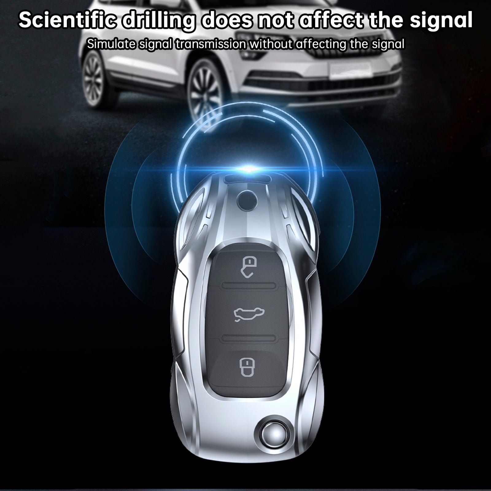 VW Polo Skoda Leather Alloy Zinc Car Key Silvery Case Cover