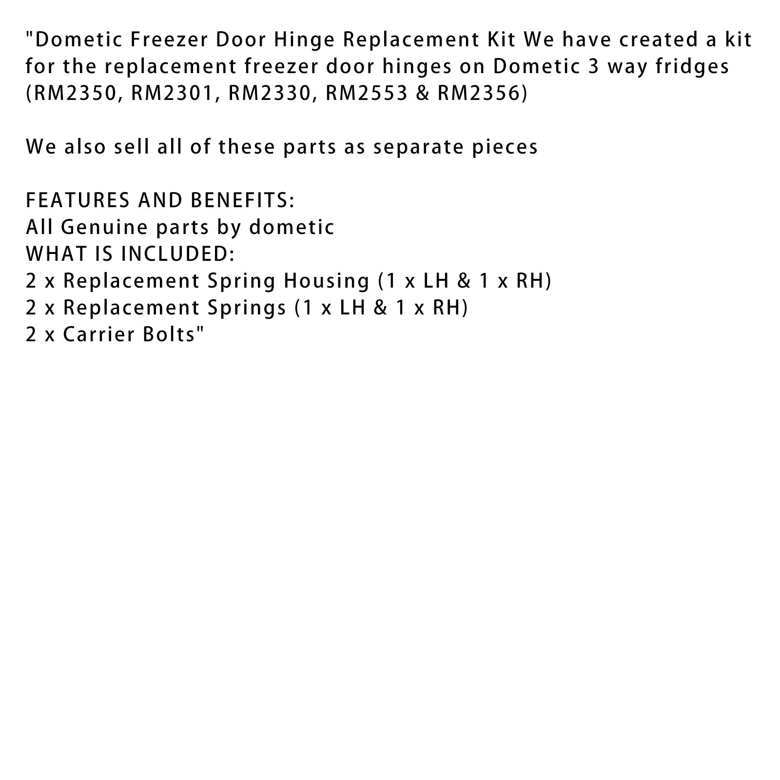 Freezer Door Hinge Spring Replacement Kit For Dometic RM2350 RM2301 RM2553