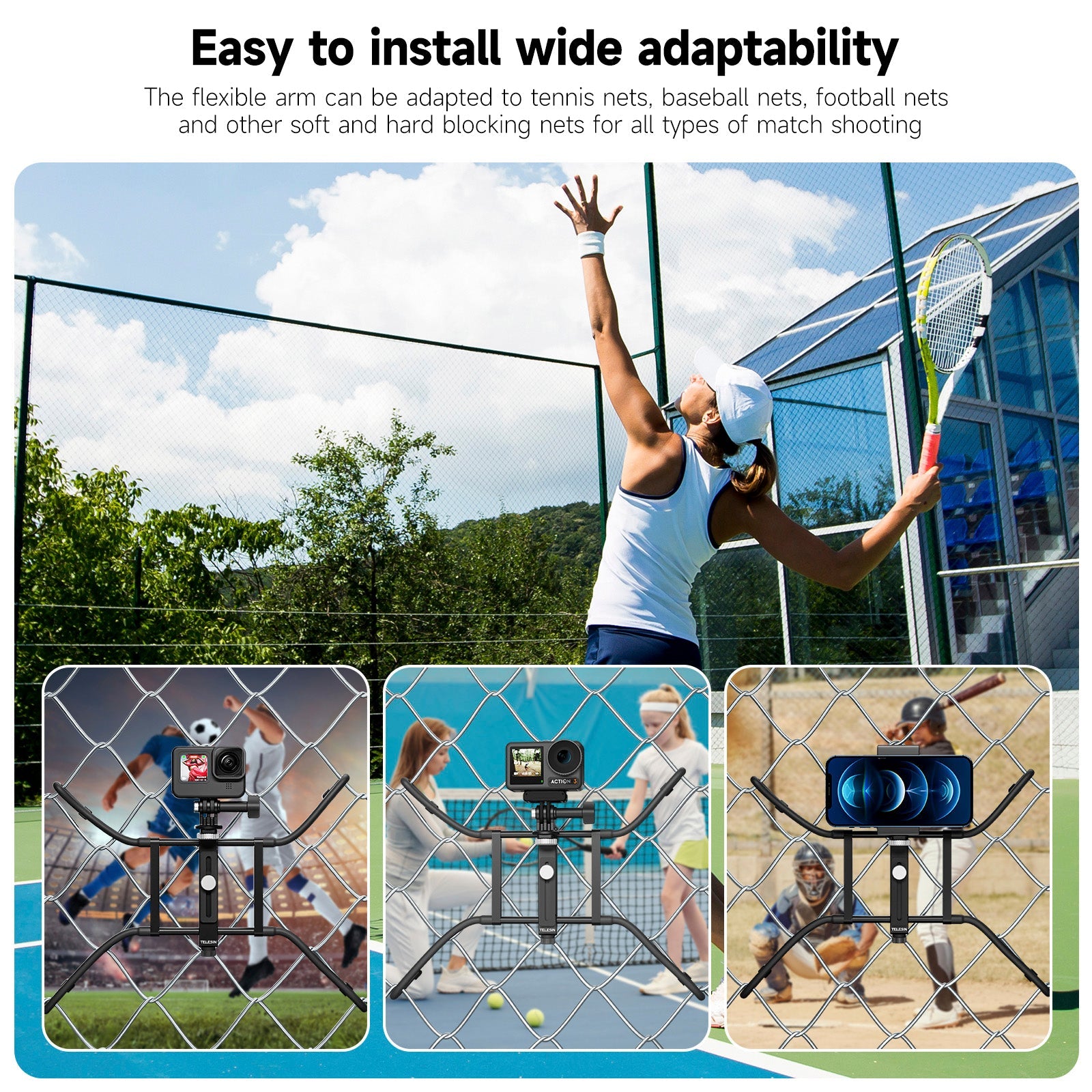 Baseball Tennis Live Broadcast Hanging Net Bracket Stand for GoPro DJI Action4