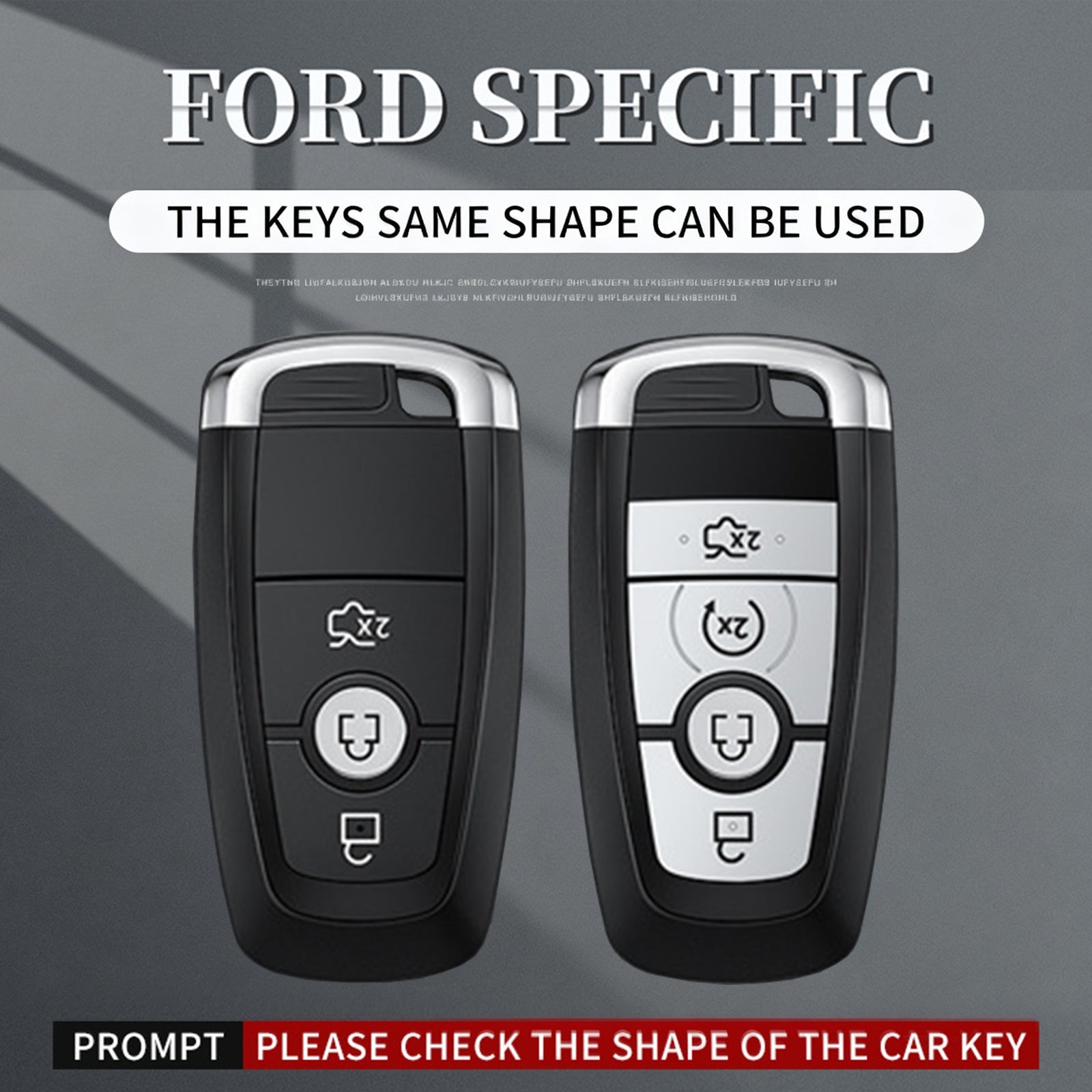 Aluminum Alloy TPU Silvery Car Key Case Cover With Buckle For Ford