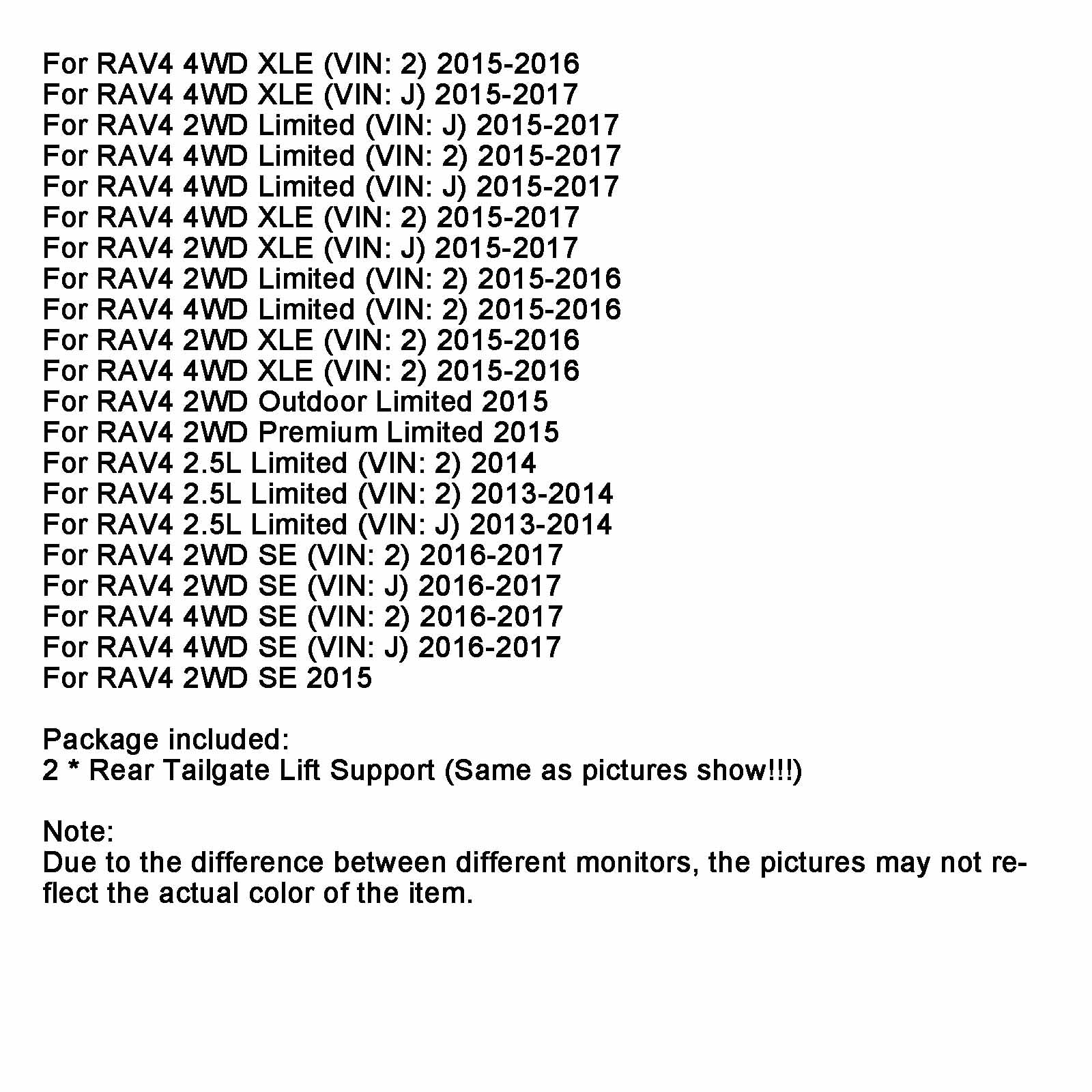 2015-2017 RAV4 4WD XLE (VIN: J) Pair Power Liftgate Actuator Assembly 68920-09010