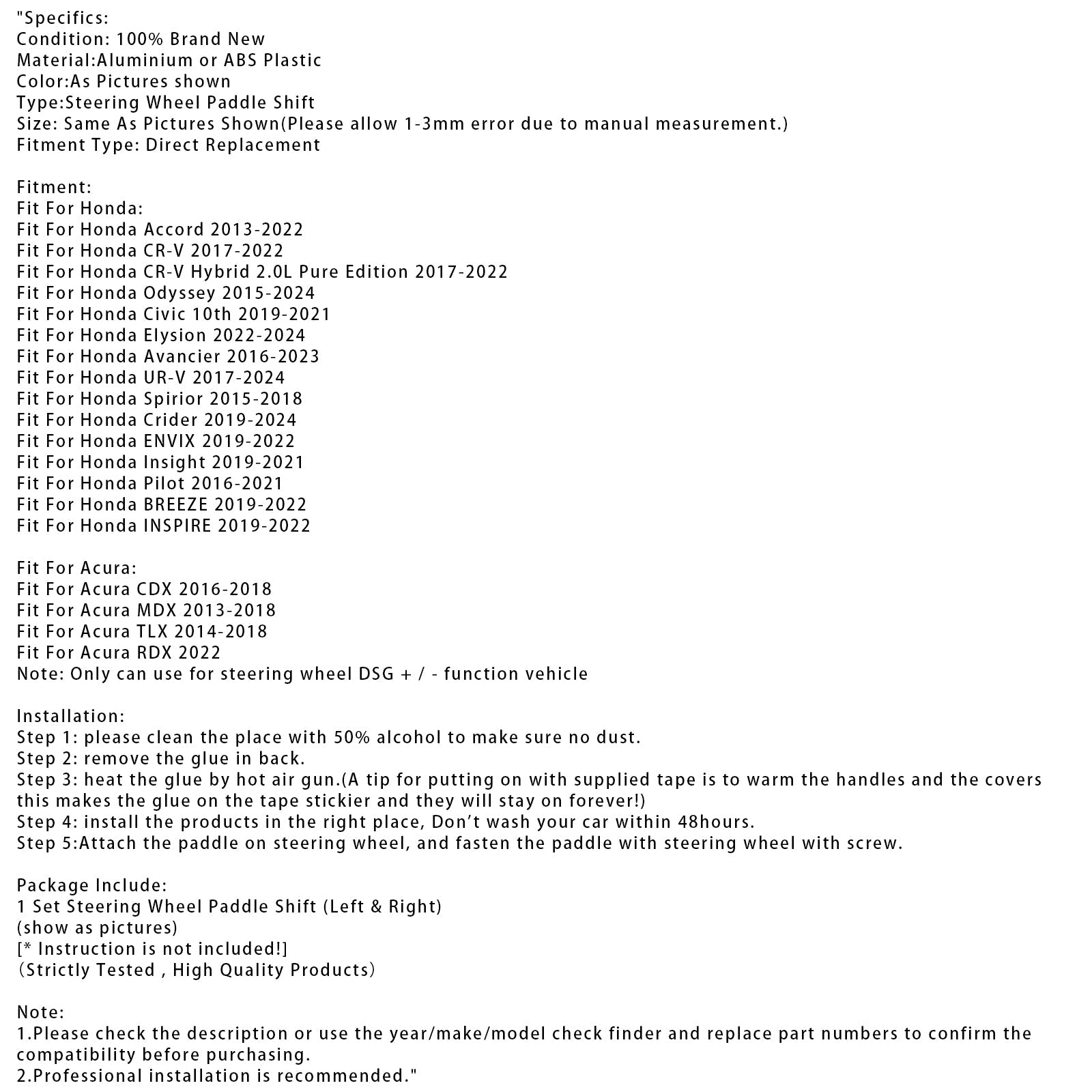 Steering Wheel Paddle Shifter For Acura RDX MDX CDX TLX 13-18