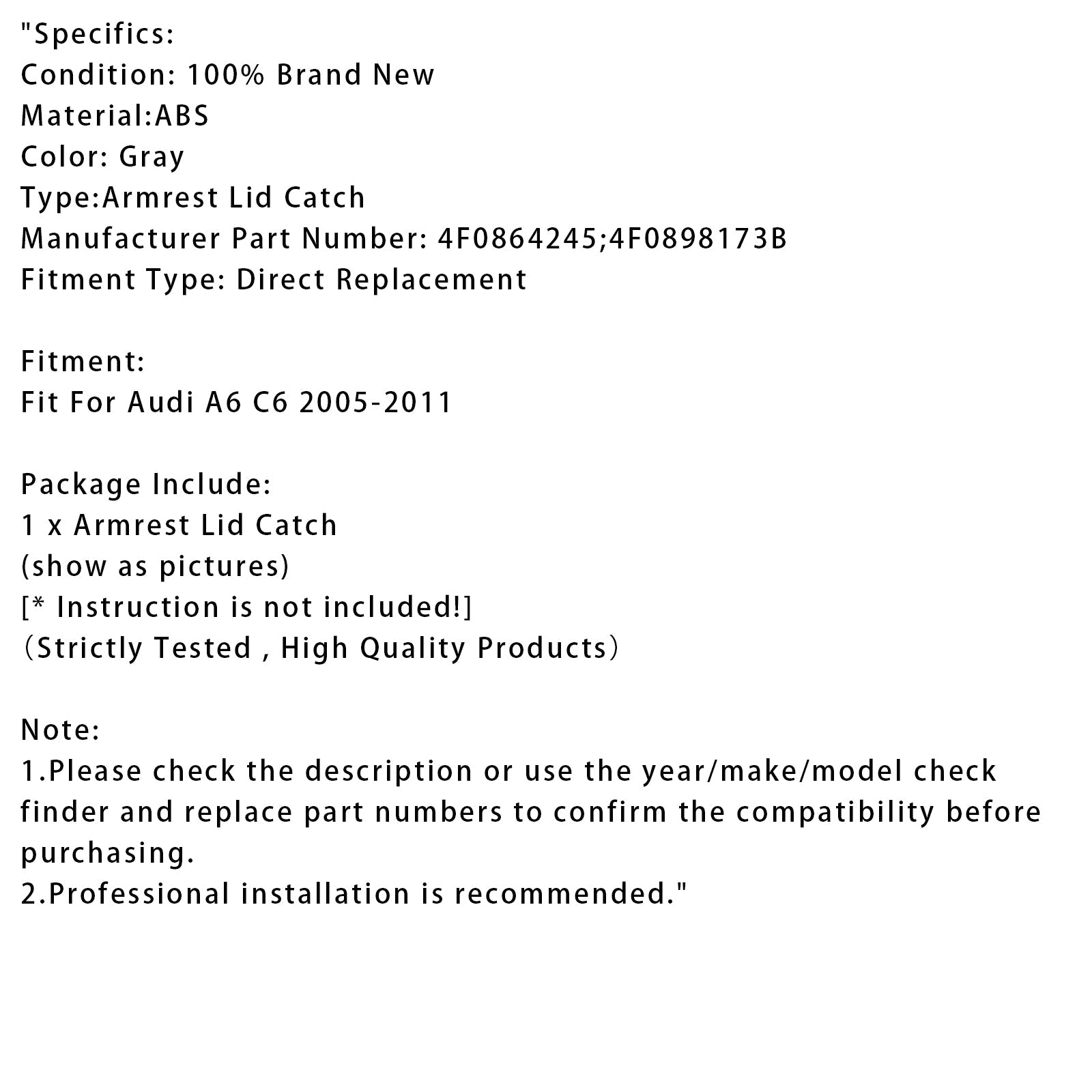 2005-2011 Audi A6 C6 Gray Console Center Armrest Lid Latch 4F0864245