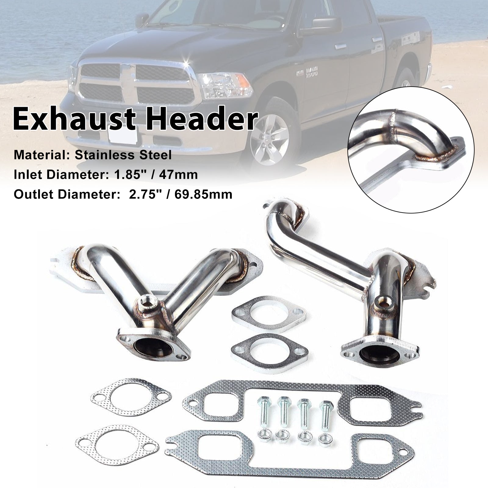 Stainless Steel Exhaust Manifold Header Fit Dodge Ram 1500 5.7L 2009-2018
