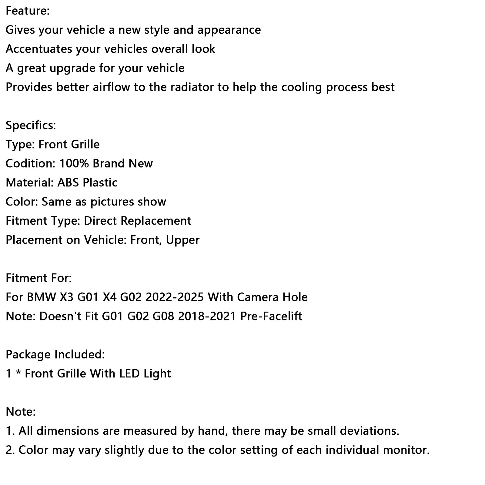 다이아몬드 글로시 블랙 프론트 범퍼 키드니 그릴 BMW X3 G01 X4 G02 2022-2025에 장착