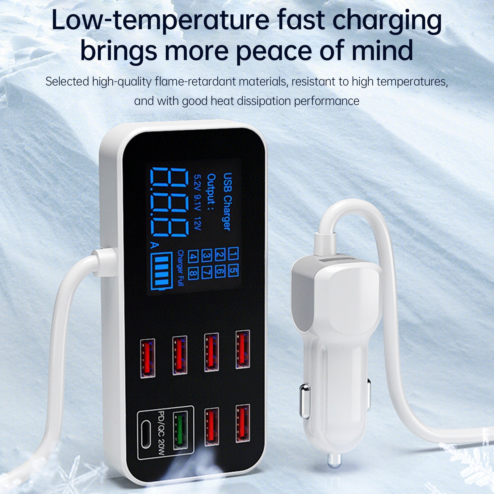 USB Charger PD5V1A QC3.0 Display Small Car 8 Port Car Charger Cigarette Lighter
