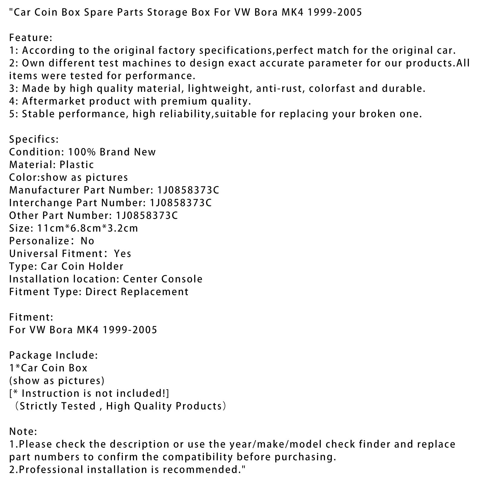 1999-2005 VW Bora MK4 Car Coin Box Spare Parts Storage Box