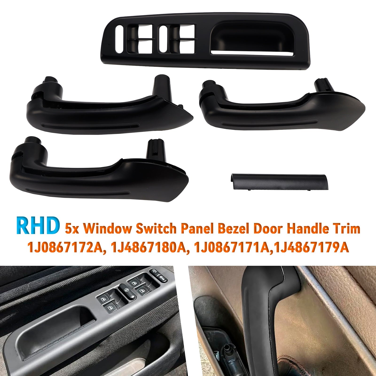 1998-2005 VW Golf MK4 / Jetta / Bora / Passat B5 RHD Interior Door Grab Handle Cover + Switch Bezel 1J0867172A