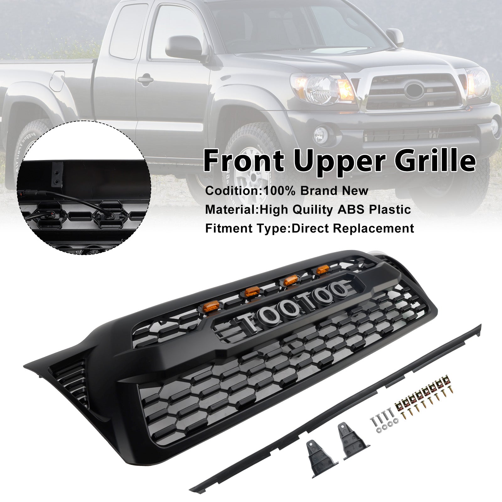 Matte Black Front Bumper Grille Grill Fit Toyota Tacoma 2005-2011 W/LED