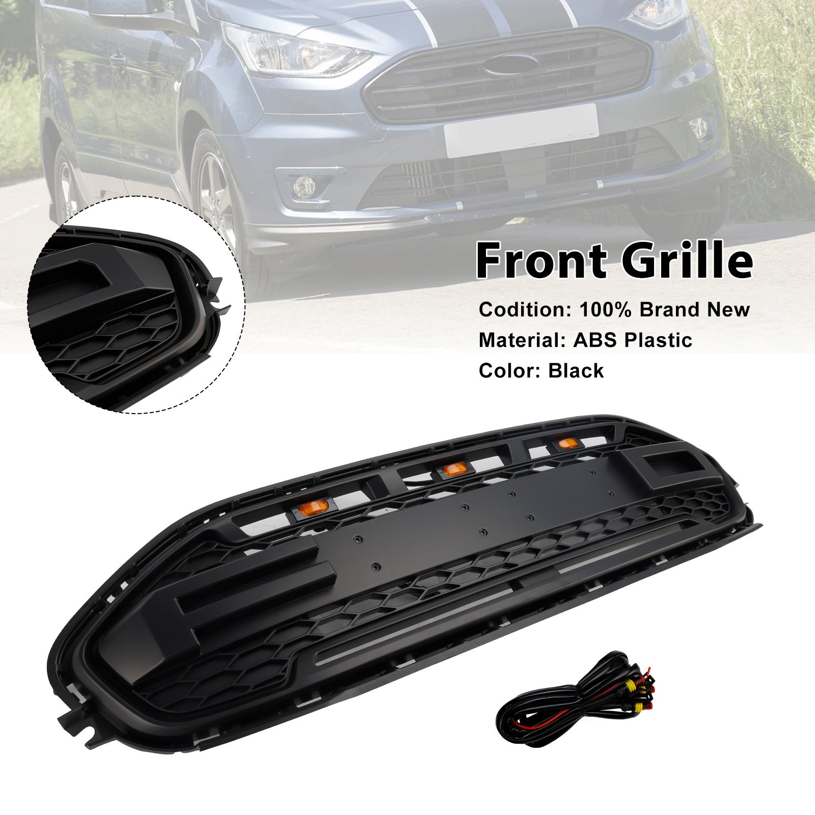 2019-2023 Ford Transit Connect W/LED Black Front Bumper Grill Grille