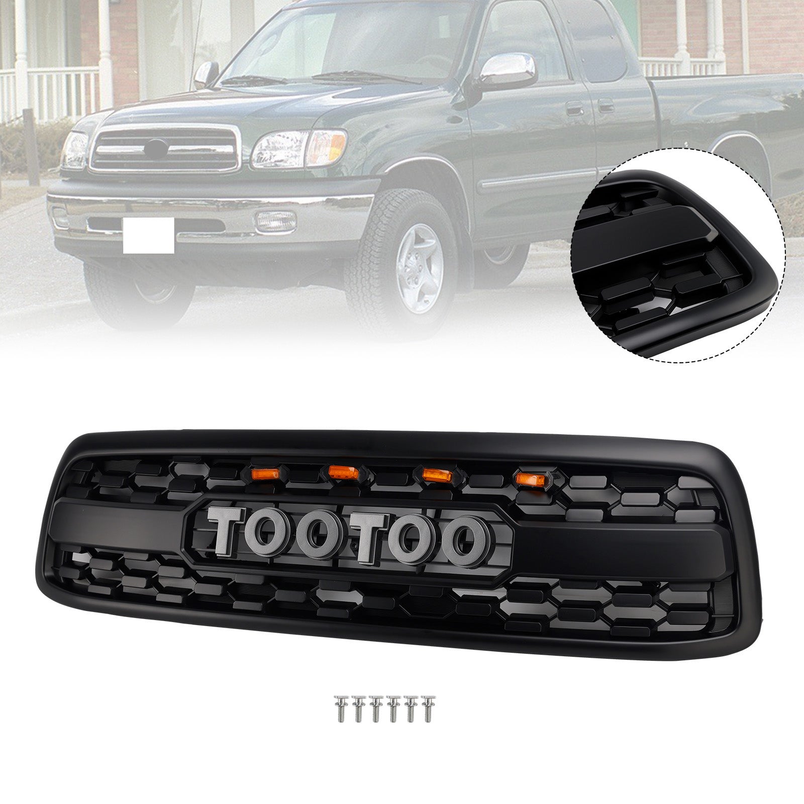 Matte Black Front Bumper Grill Grille Fit Toyota Tundra 2000-2002 W/LED