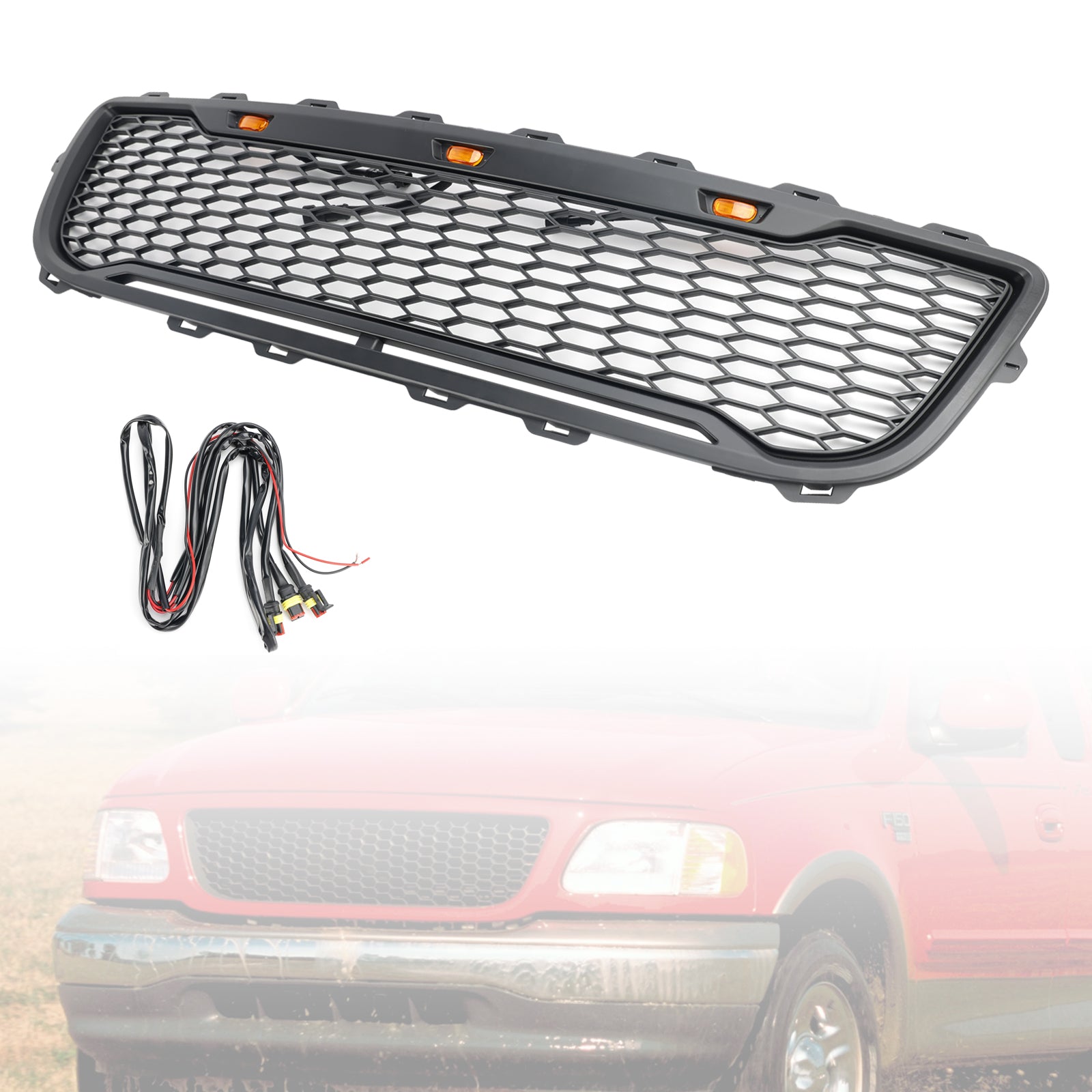 Matte Black Front Honeycomb Bumper Grille Grill Fit Ford F150 1999-2003 W/ Led