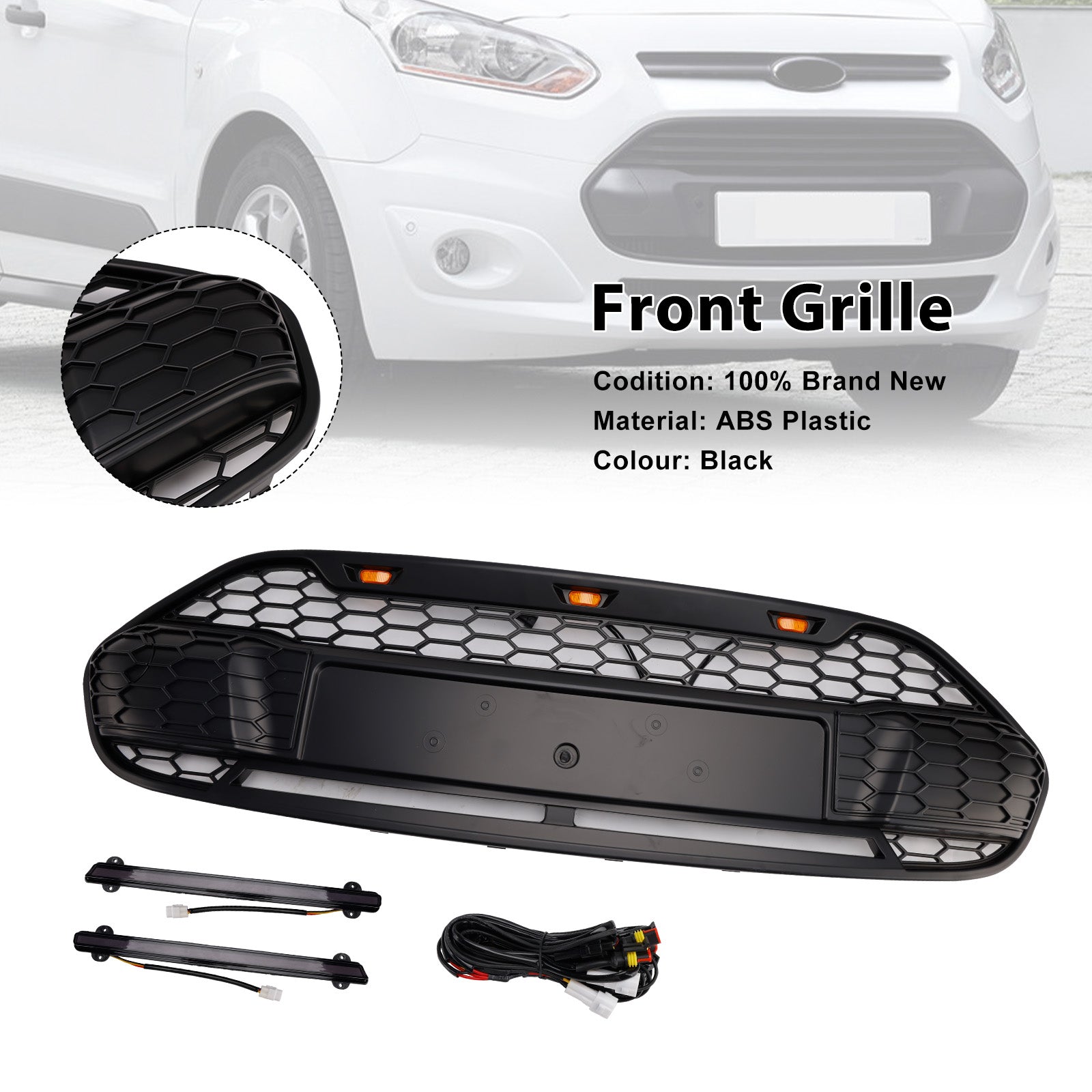 2014-2018 Ford Transit Connect W/LED Black Front Bumper Grill Grille