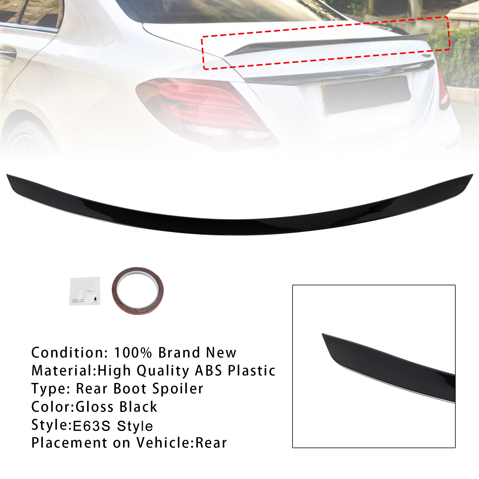 Gloss Black Rear Boot Spoiler For Mercedes E Class W213 2016-2020 E63S Style
