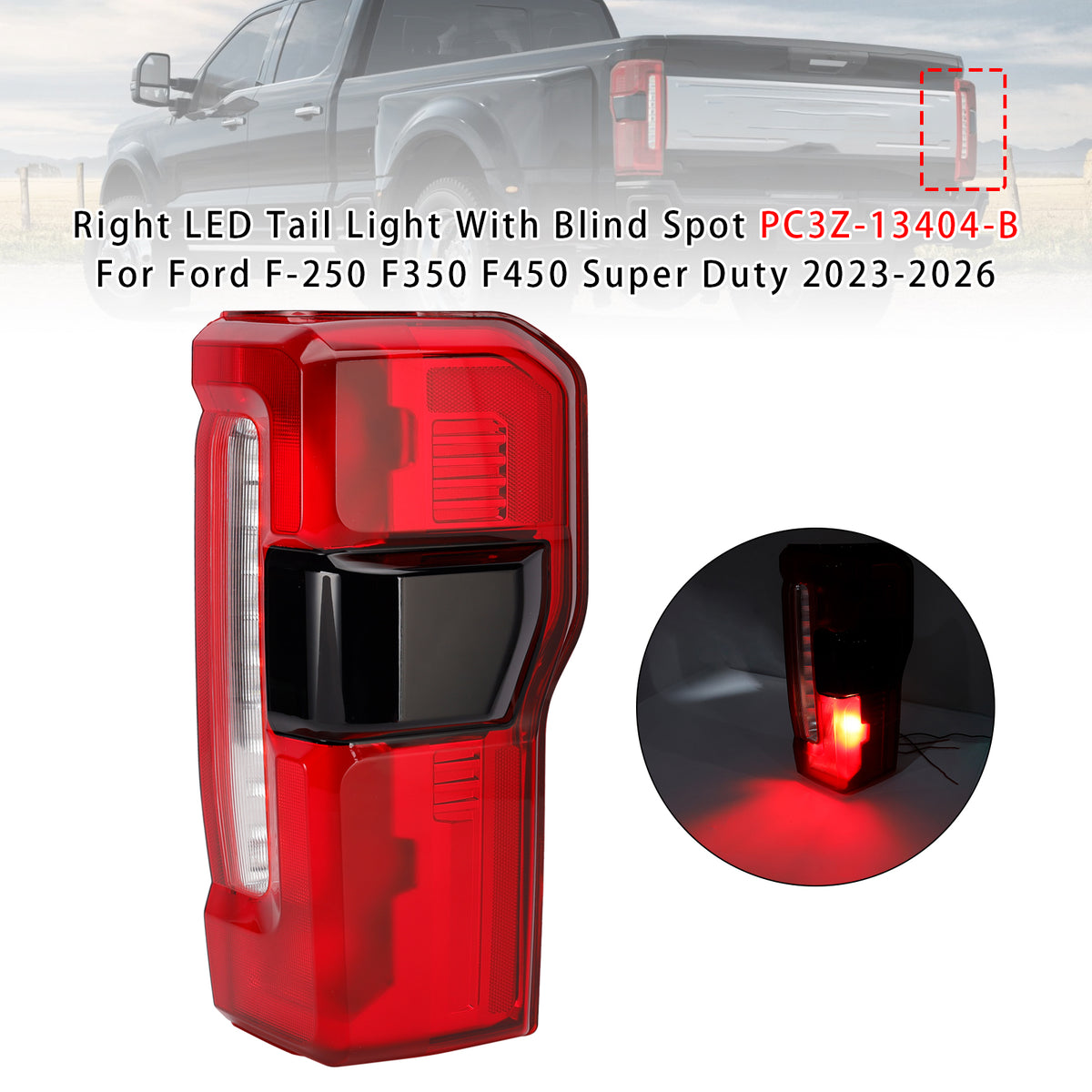 Right LED Tail Light With Blind Spot For Ford F-250 F350 F450 Super Duty 2023-2026
