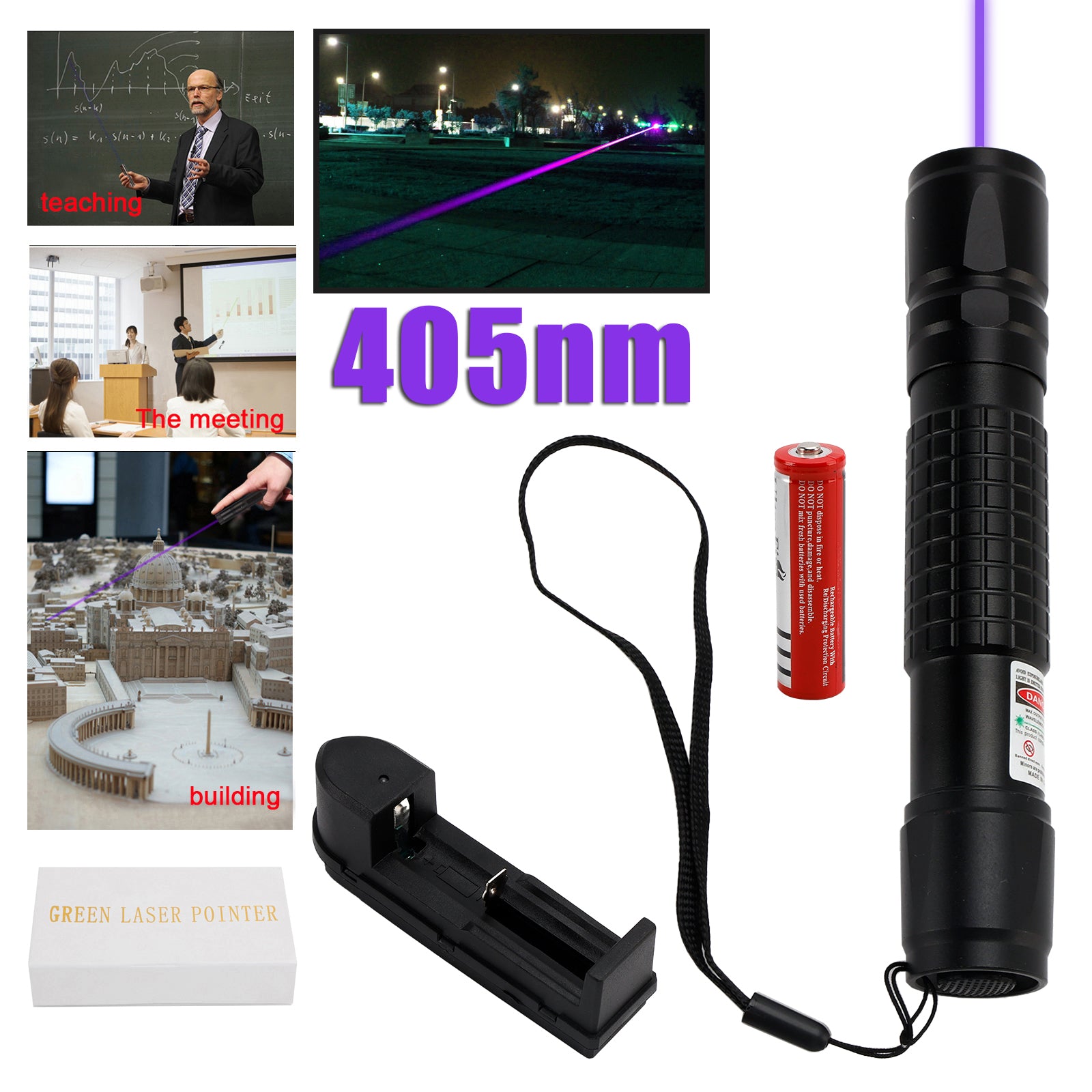 5MW 405NM Azul Púrpura Puntero Láser Pluma Luz de Haz Visible