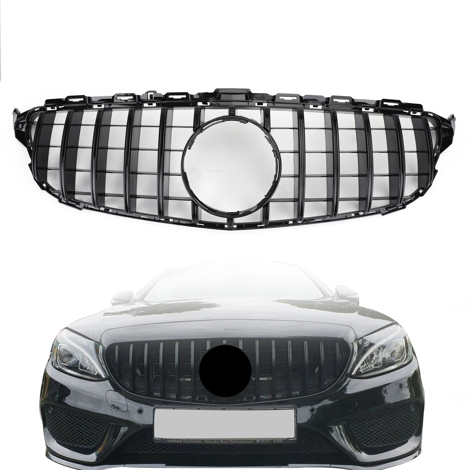 2015-2018 Mercedes Benz C-Class W205 C205 A205 C200 250 300 350 C43 GTR Style Front Bumper Grill Replacement Black Grille