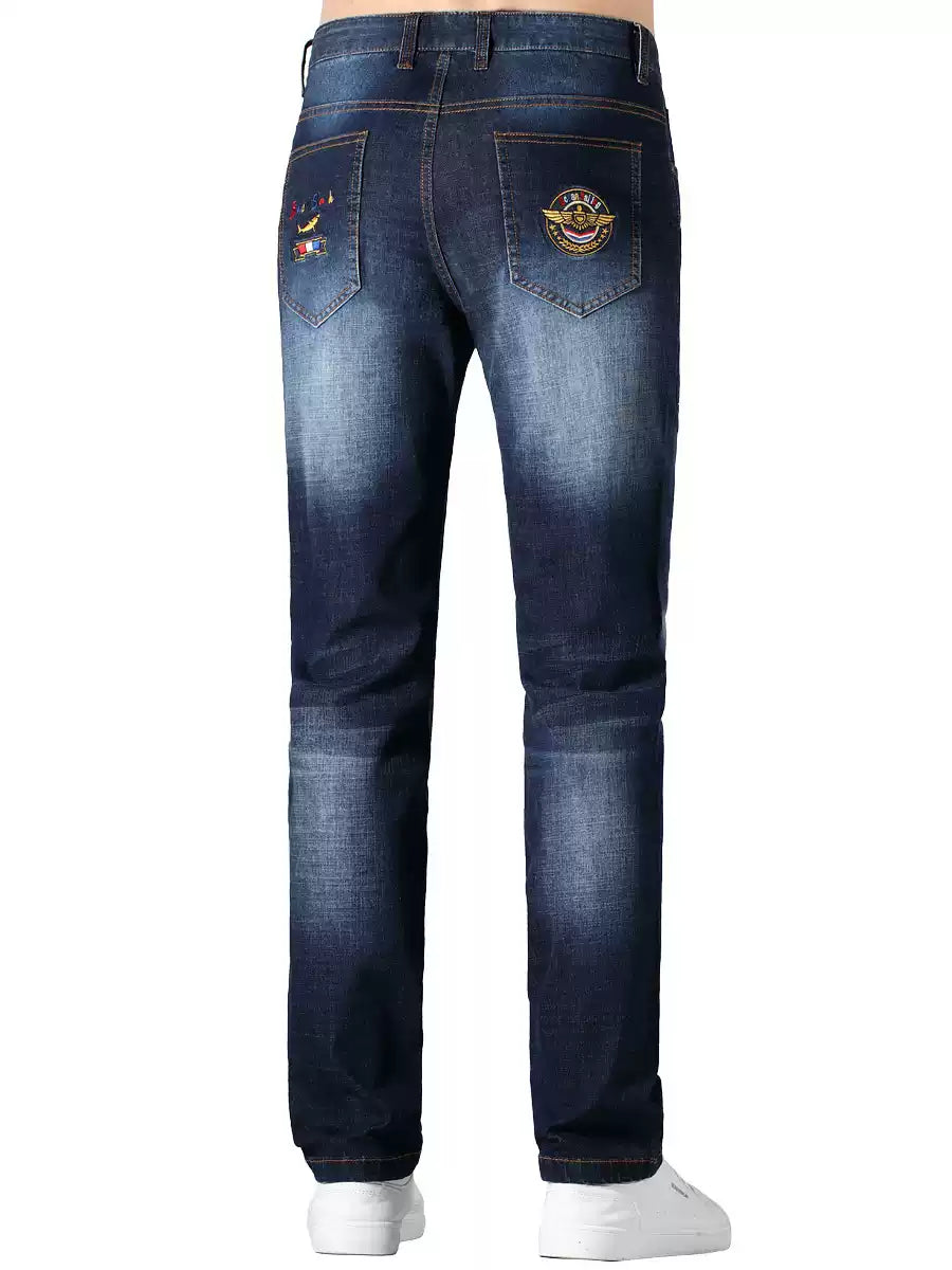 Bruce & Shark Men's Trendy Embroidered Straight-leg Jeans 2025 Summer New Loose-fit Pants Large Size Thin Trousers