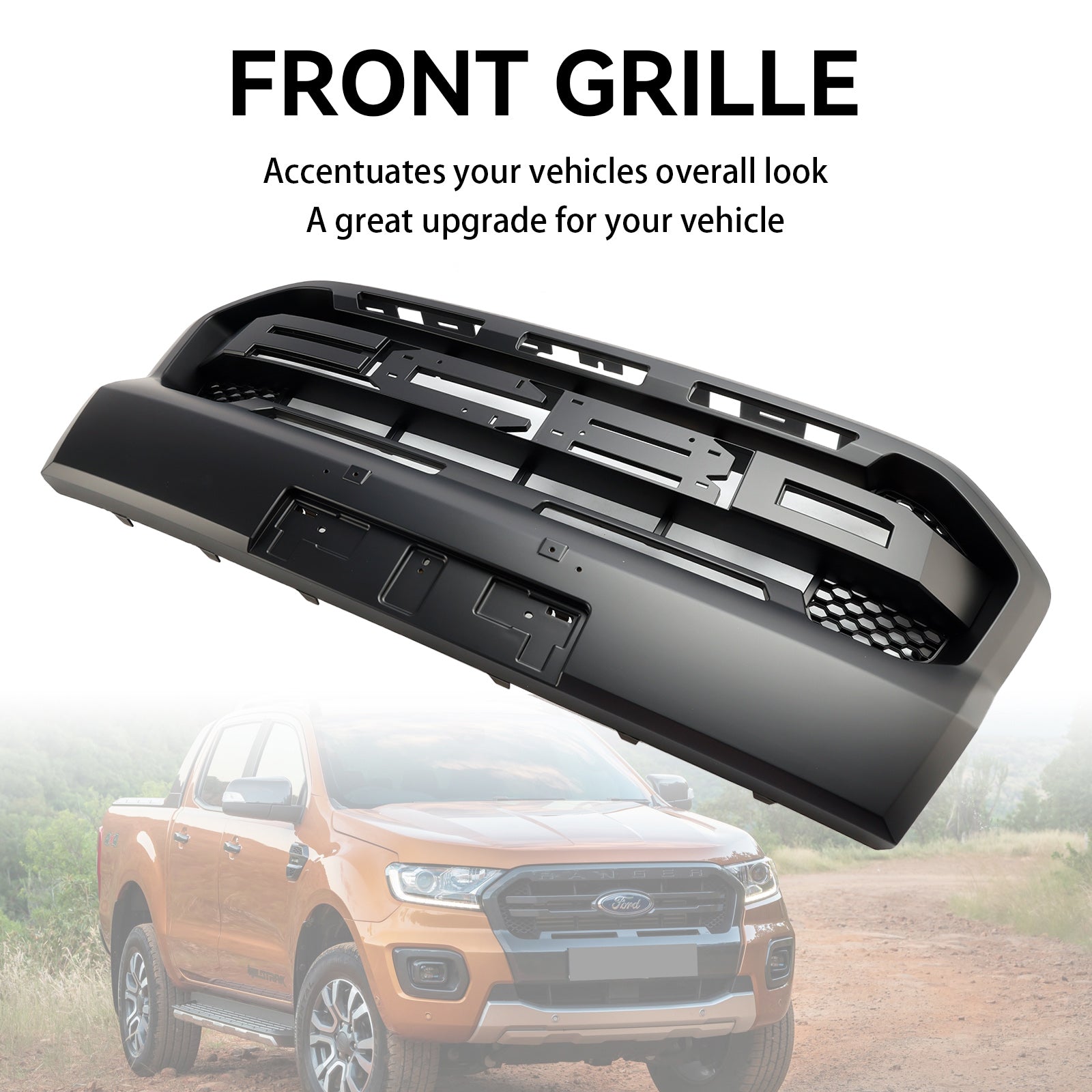 Ford Ranger 2019-2023 T8 Matt Black Ranger Raptor Style Front Bumper Grille