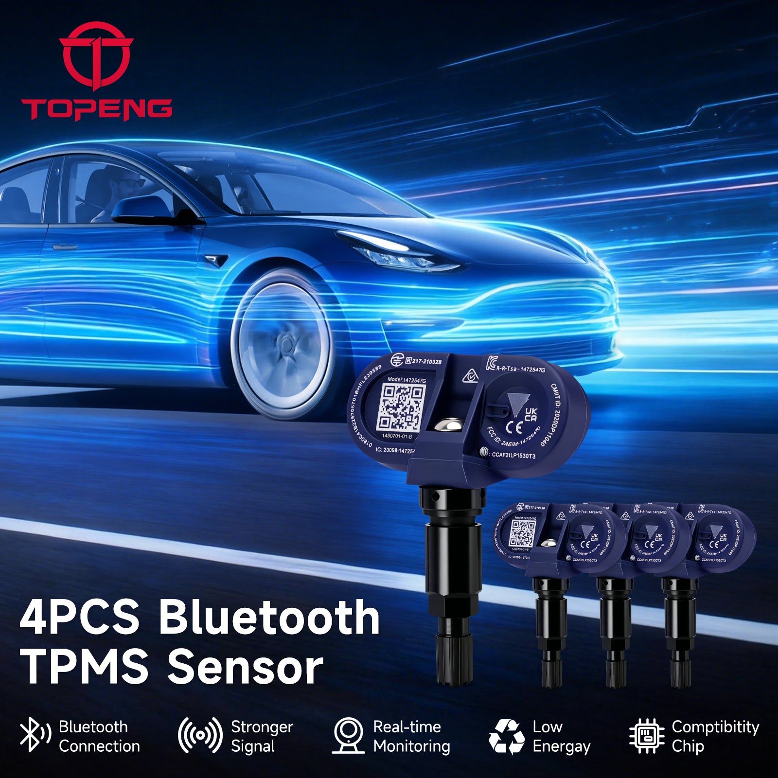 2021-2024 Tesla Model 3 / S / X / Y 4Pcs Bluetooth TPMS Tire Pressure Sensor