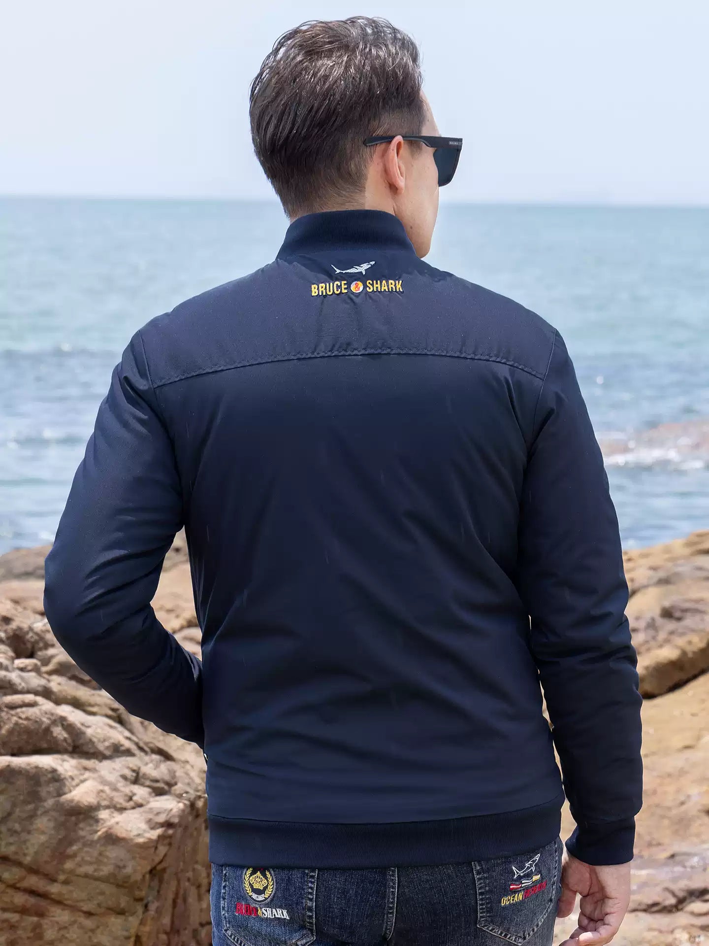 Bruce & Shark Men's Jacket Winter New Thickened Coat Trendy Brand Embroidered Loose Fit Large Size Cardigan