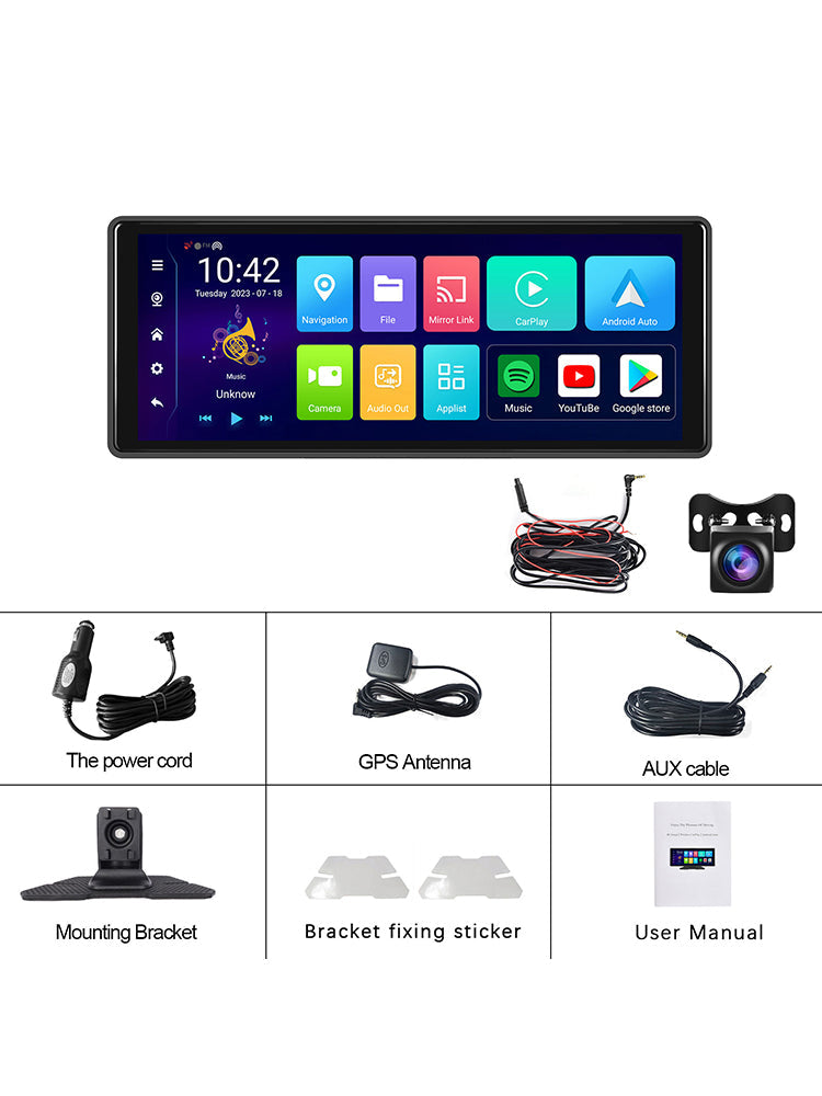 10.26"Bluetooth Car Navigation Carplay HD Large Touch Screen Recorder AHD Camera