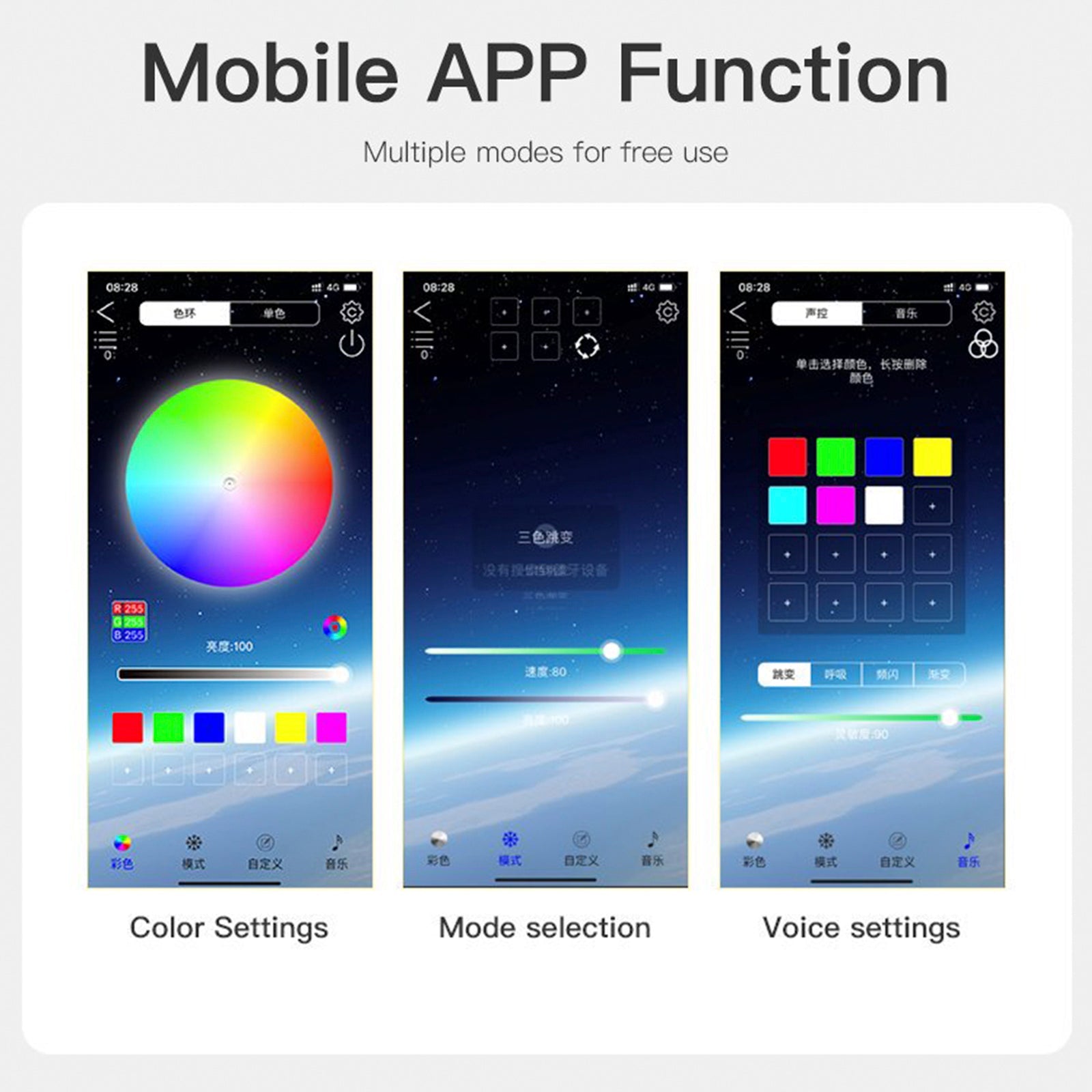 4Pcs LED Chassis Light Modified With Fantasy Ambient Light APP Controller 120cm*2+150cm*2