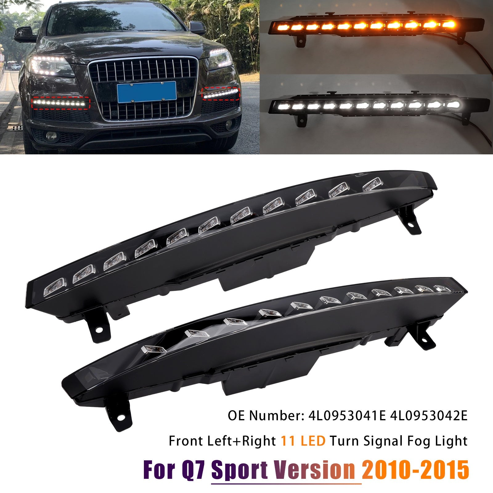 2010-2015 Audi Sport Version Q7 Pair Front Bumper 11 LED Turn Signal Fog Light