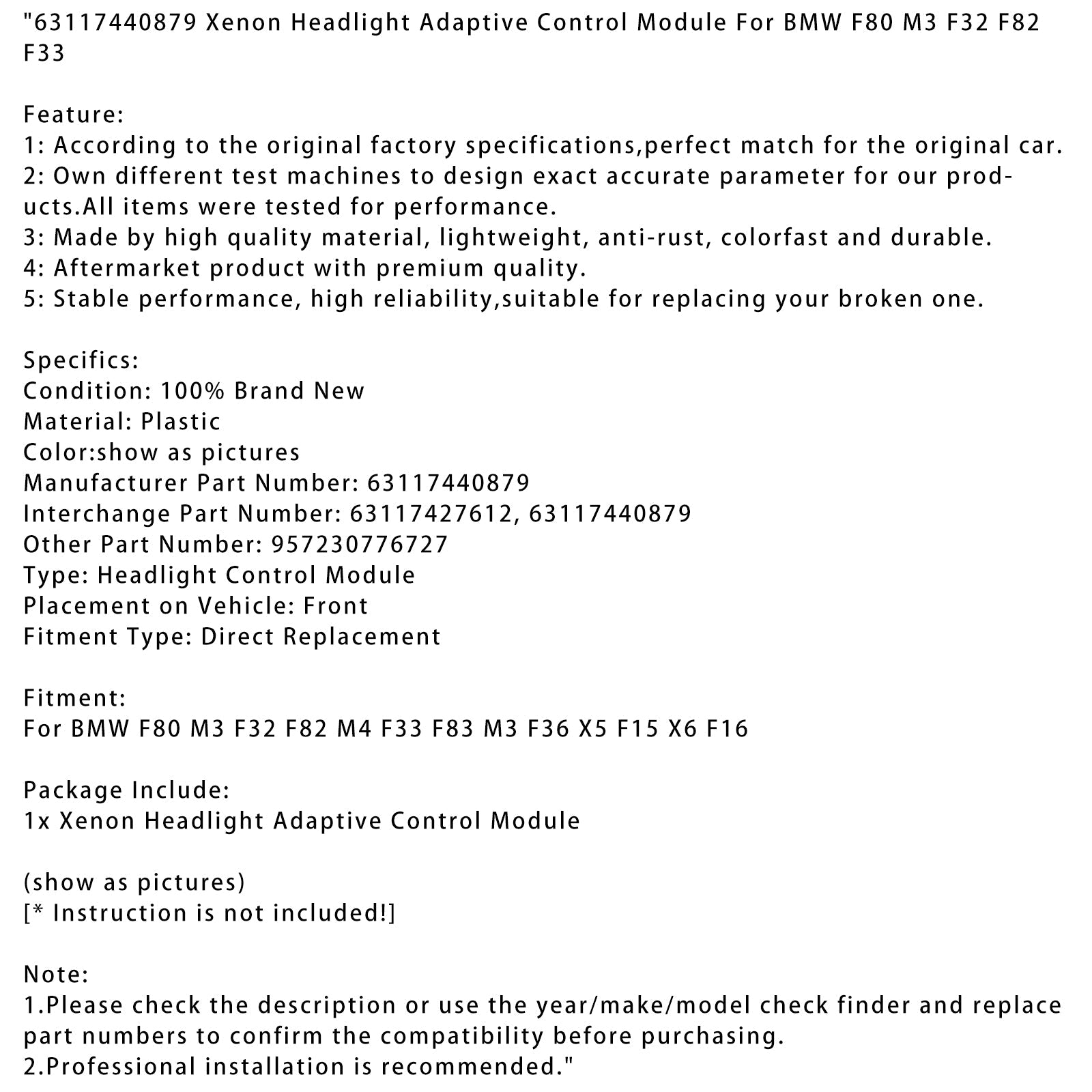 63117440879 Xenon Headlight Adaptive Control Module For BMW F80 M3 F32 F82 F33