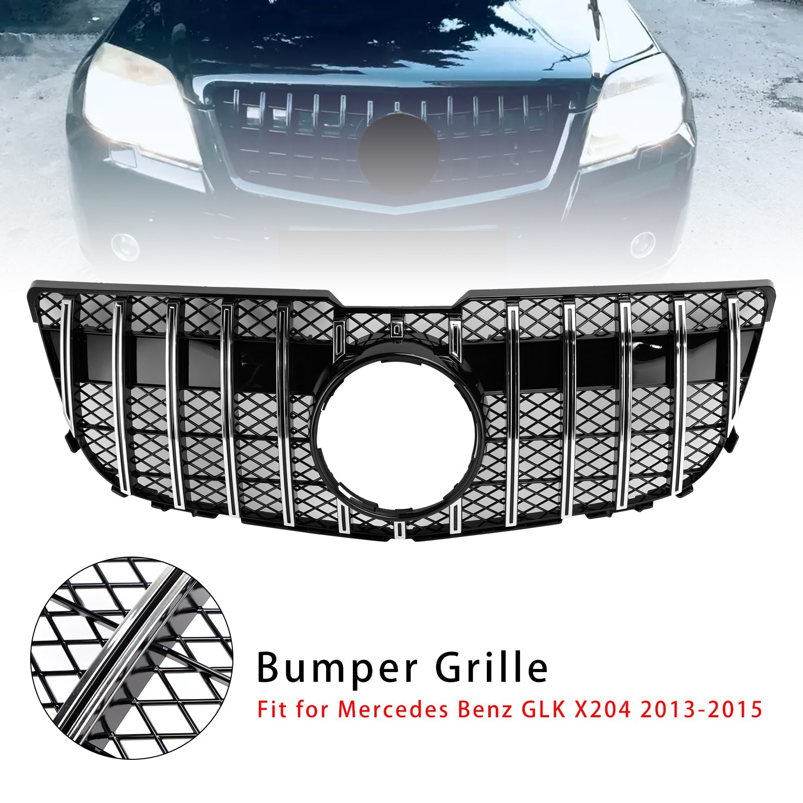 2013-2015 Mercedes Benz GLK X204 GT Front Grille Grill Mesh Chrome
