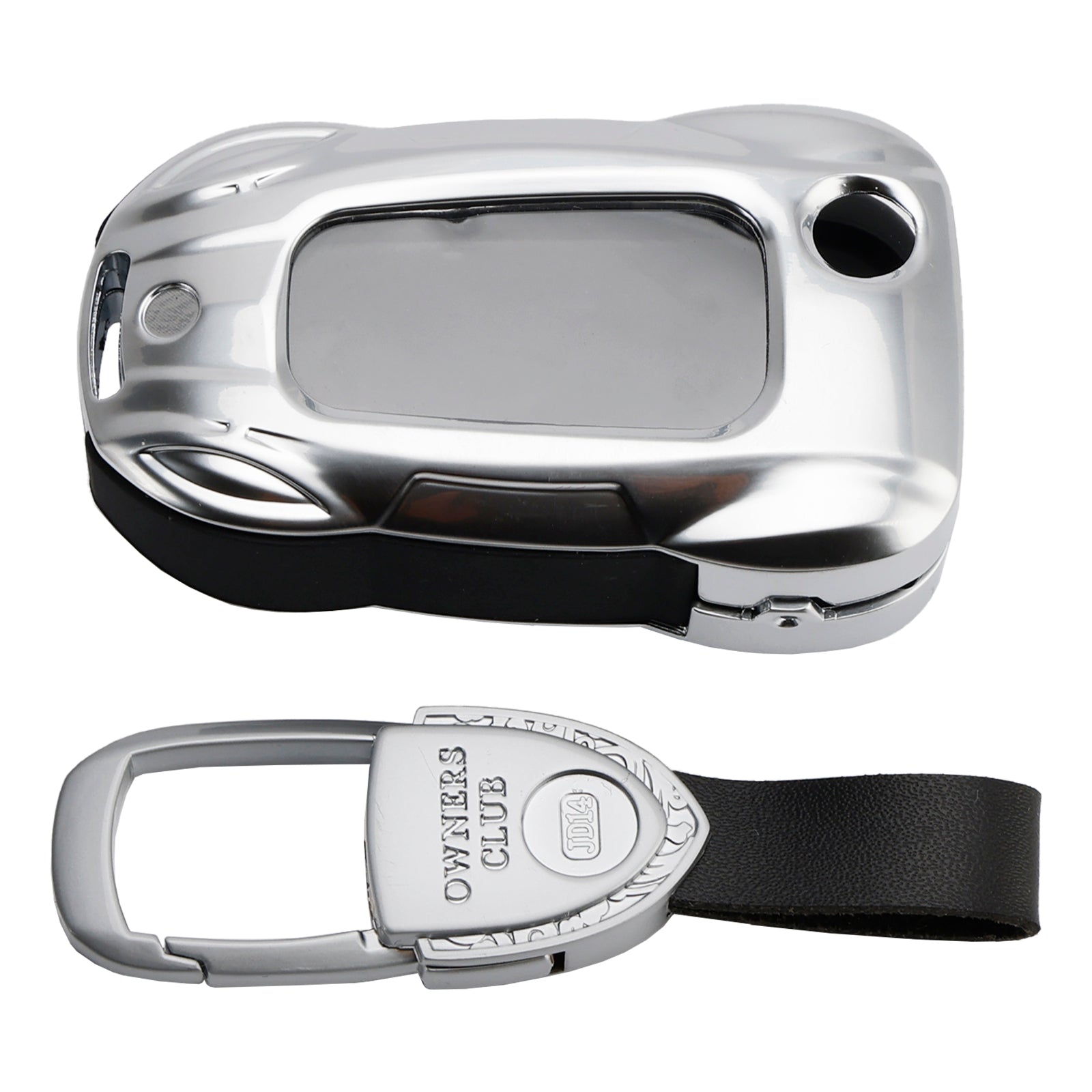 VW Polo Skoda Leather Alloy Zinc Car Key Silvery Case Cover