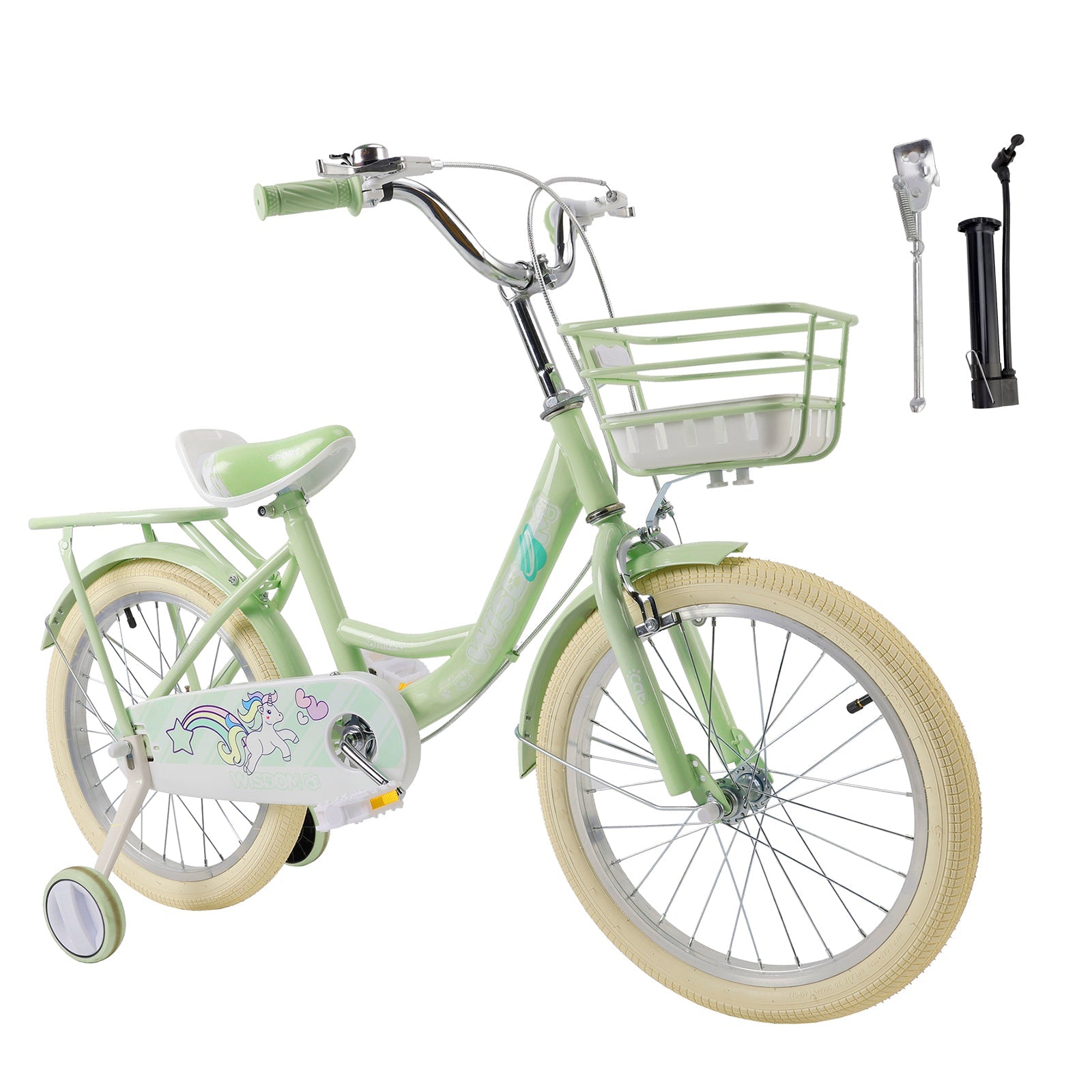 16" Child Bicycle Girls Bike with auxiliary wheels & Rack & Basket Green